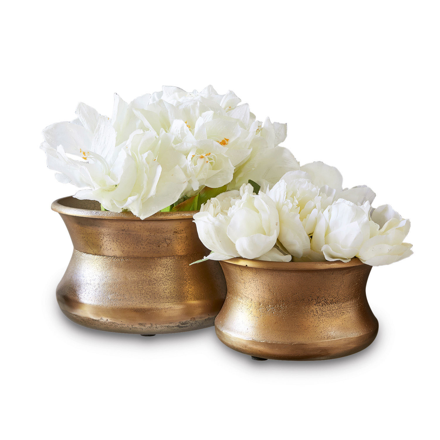 latón antiguo Set de 2 jarrones Riona de latón antiguo con flores blancas decorativas