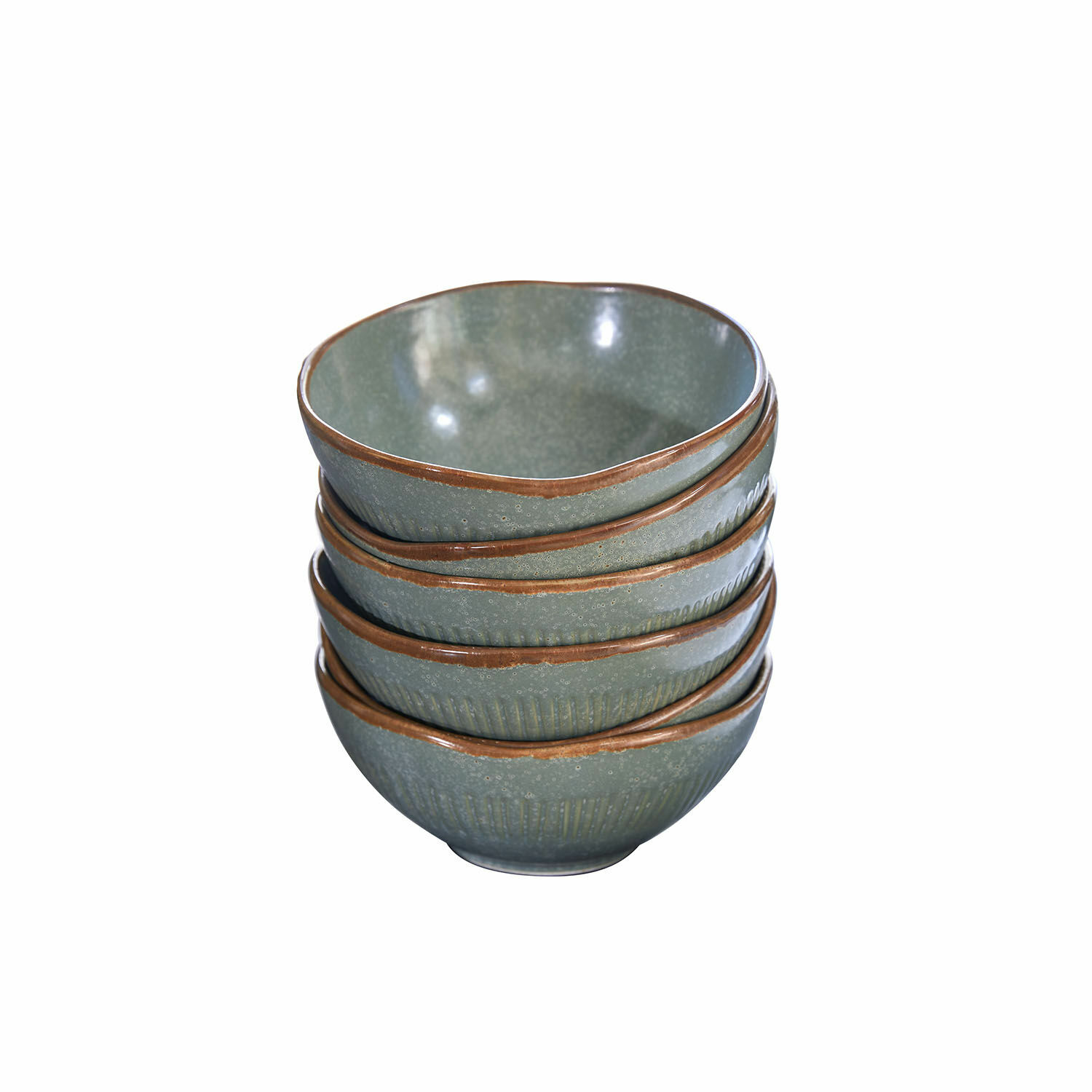 turquesa/marrón Set de 6 cuencos de cerámica turquesa y marrón con diseño rústico para cocina