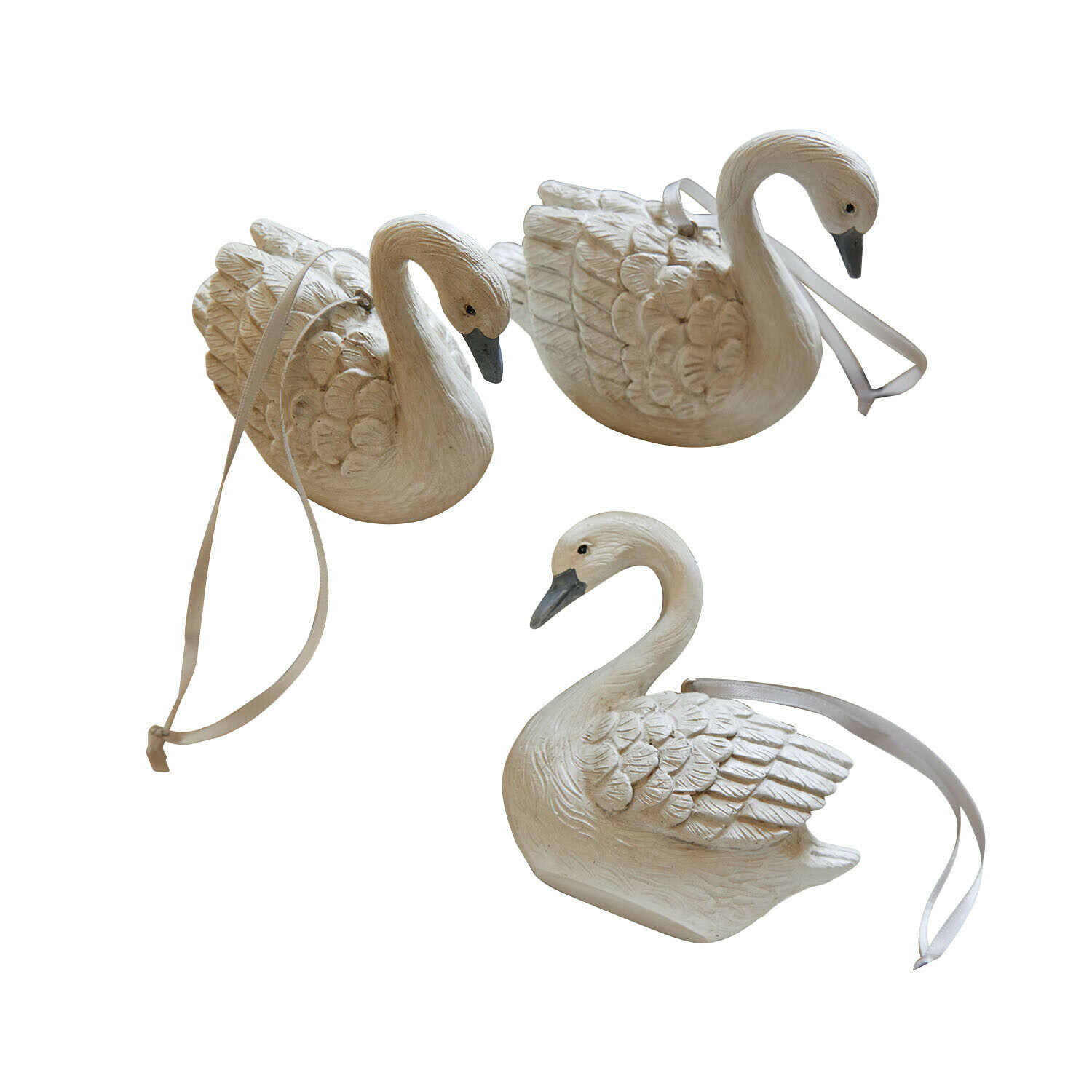 Set de 3 colgantes Elarin Conjunto de tres adornos de cisnes blancos de cerámica con cintas para colgar, decoración navideña