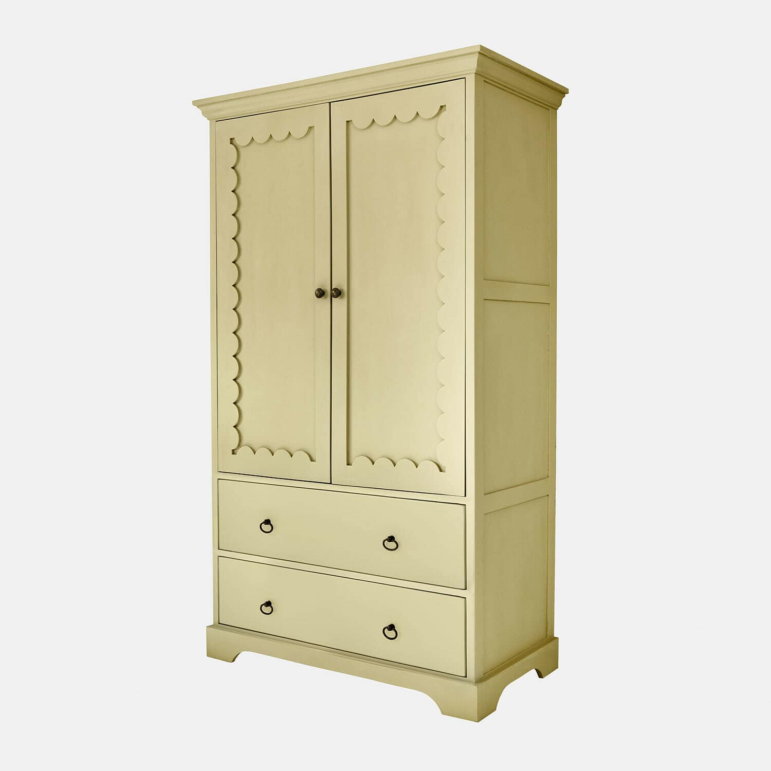 Armario ropero infantil Frollin Armario de madera beige con dos puertas y dos cajones, mueble de almacenamiento estilo vintage