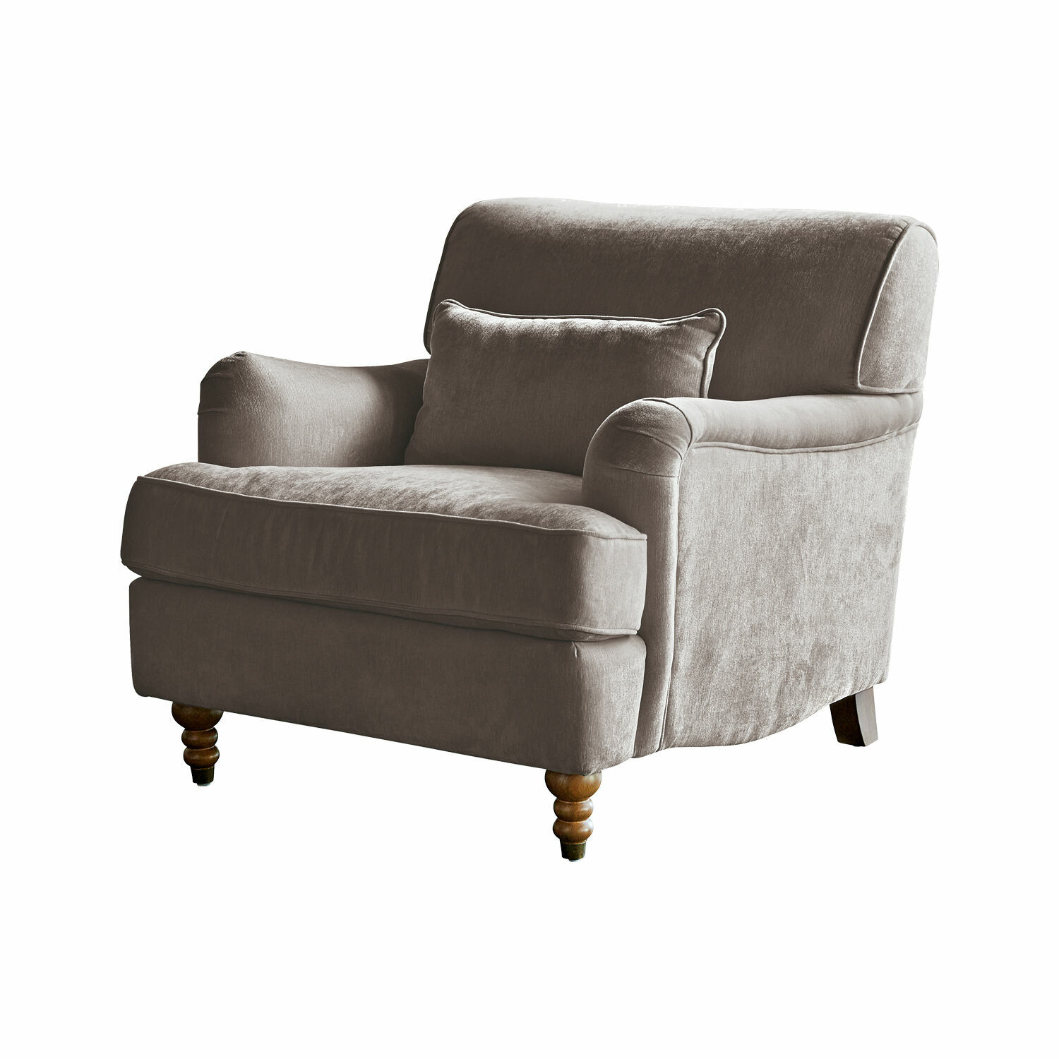 gris Sillón Isa gris de tela suave con patas de madera, asiento cómodo para salón