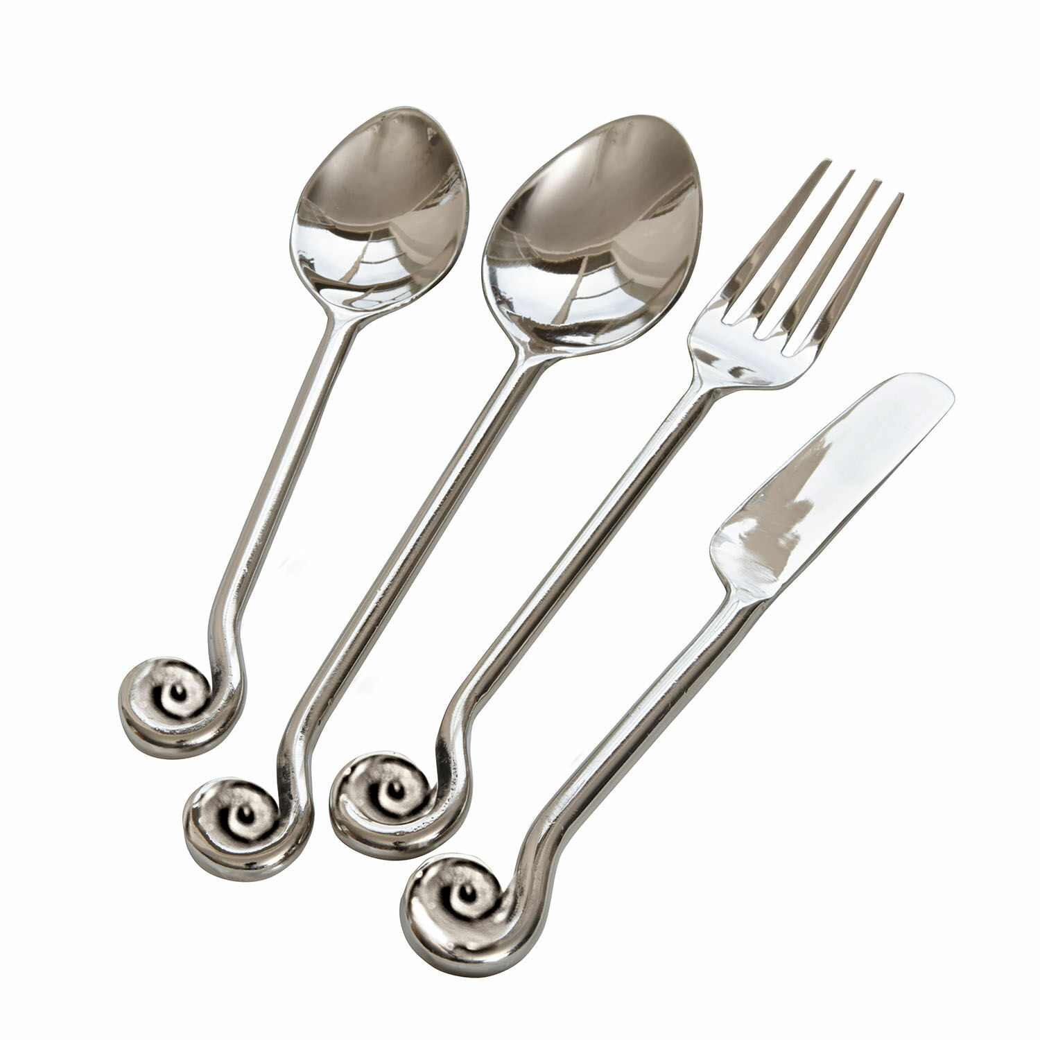 Juego de cubiertos Hadley de acero inoxidable plateado con mango decorativo en espiral