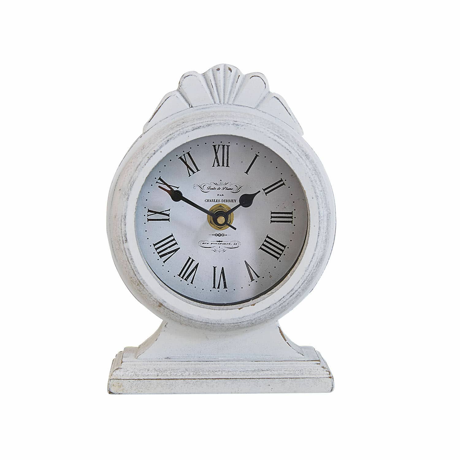 Reloj Uxilev Reloj de mesa blanco de madera con números romanos y acabado decorativo vintage
