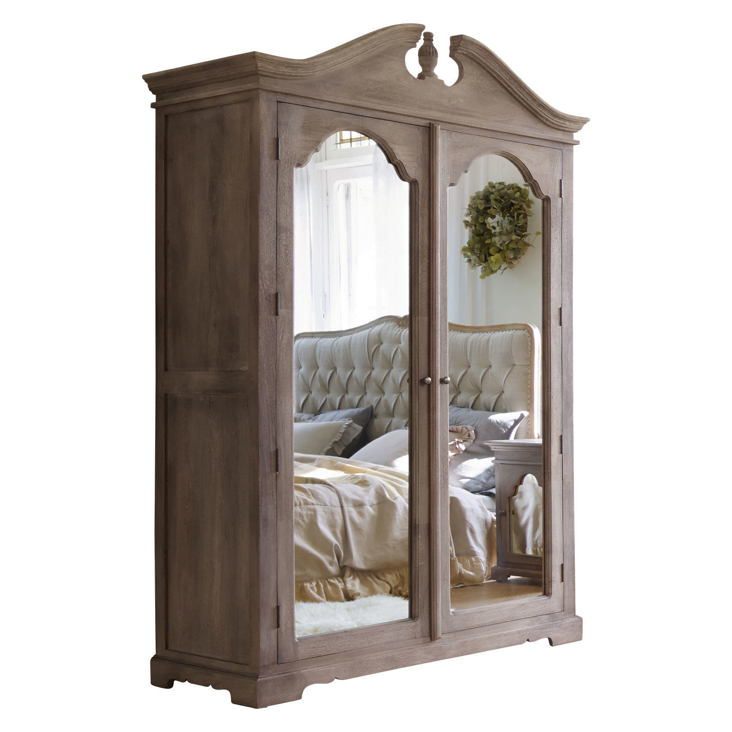 marrón envejecido Armario Somerset de madera color marrón antiguo con puertas con espejo para dormitorio