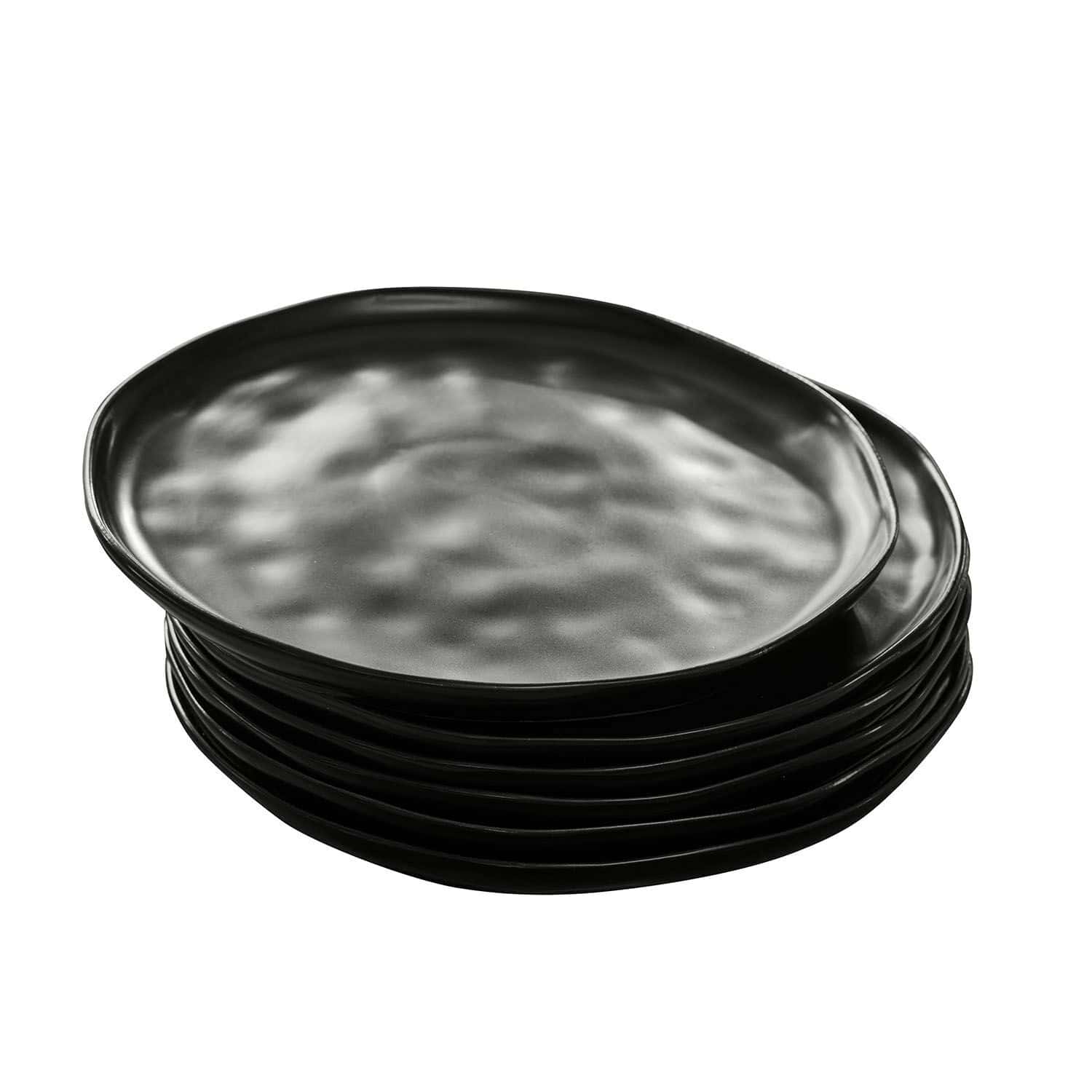 Juego de 6 platos negros de cerámica Biarritz con forma irregular para comedor moderno