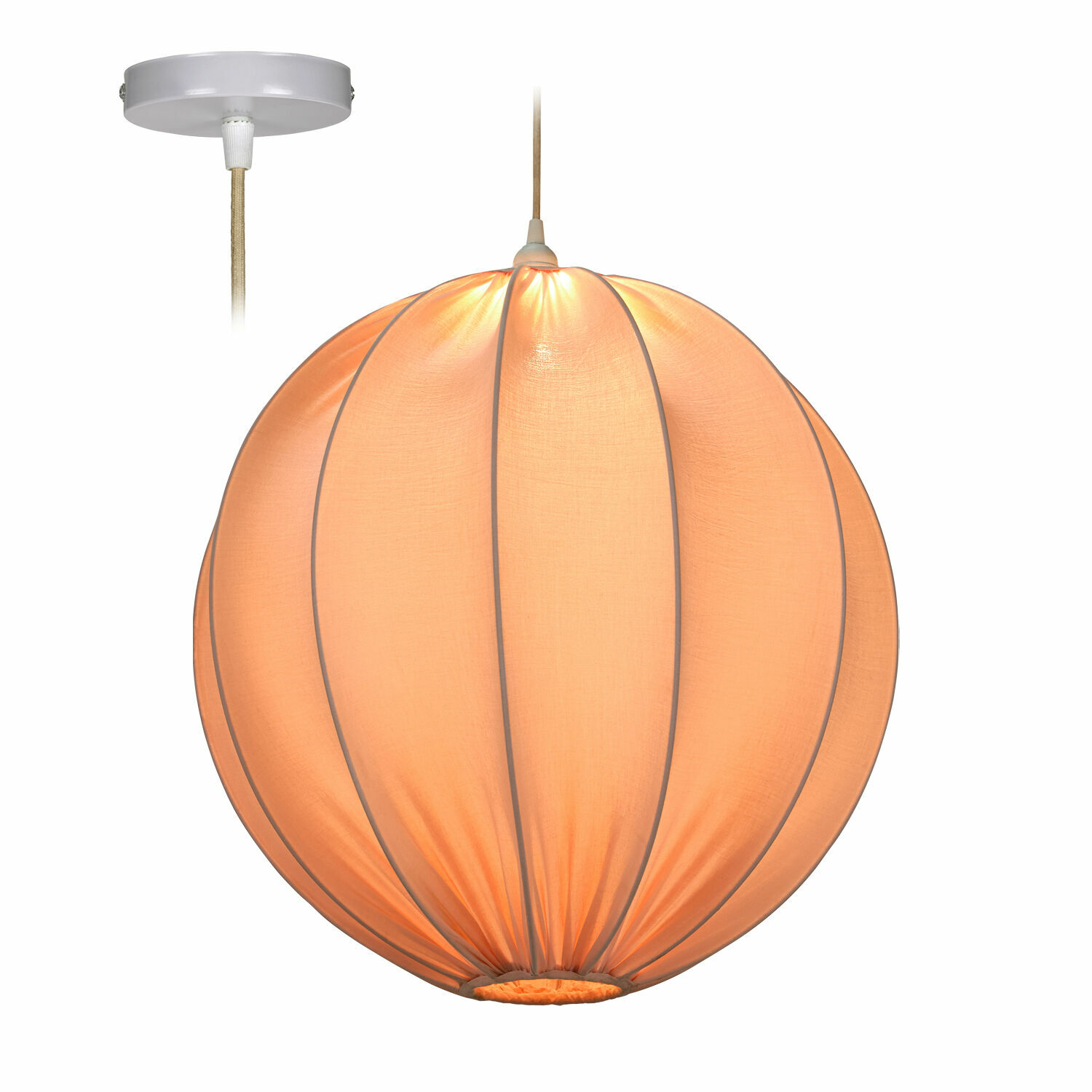 Lámpara colgante Lisonne Lámpara colgante redonda de tela naranja con cable blanco y soporte de techo para iluminación