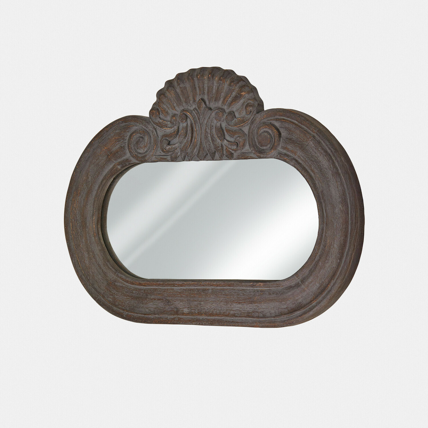 Espejo ovalado de madera oscura con decoración tallada en forma de concha, estilo vintage, decoración de pared