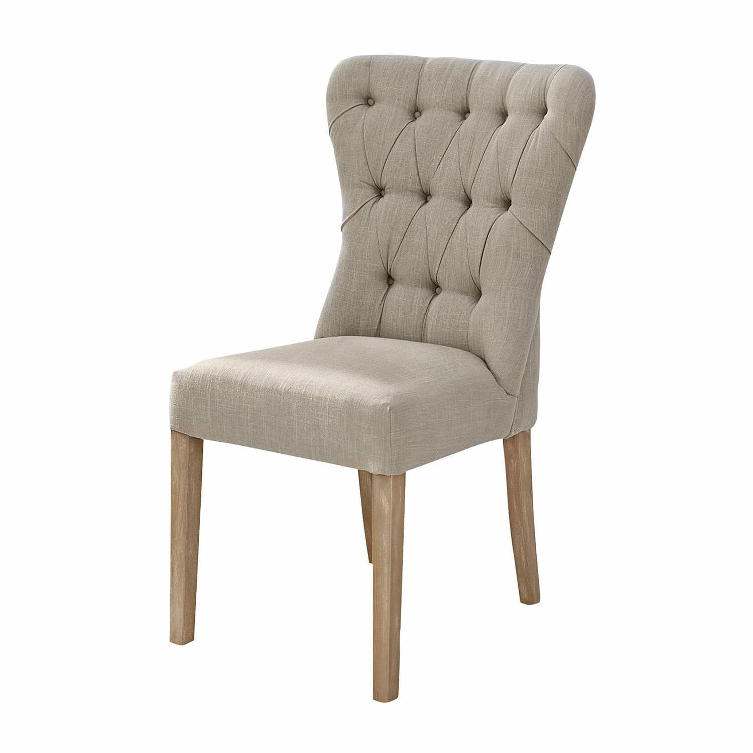 Silla Saint Laurent beige con tapizado de tela y patas de madera para comedor elegante