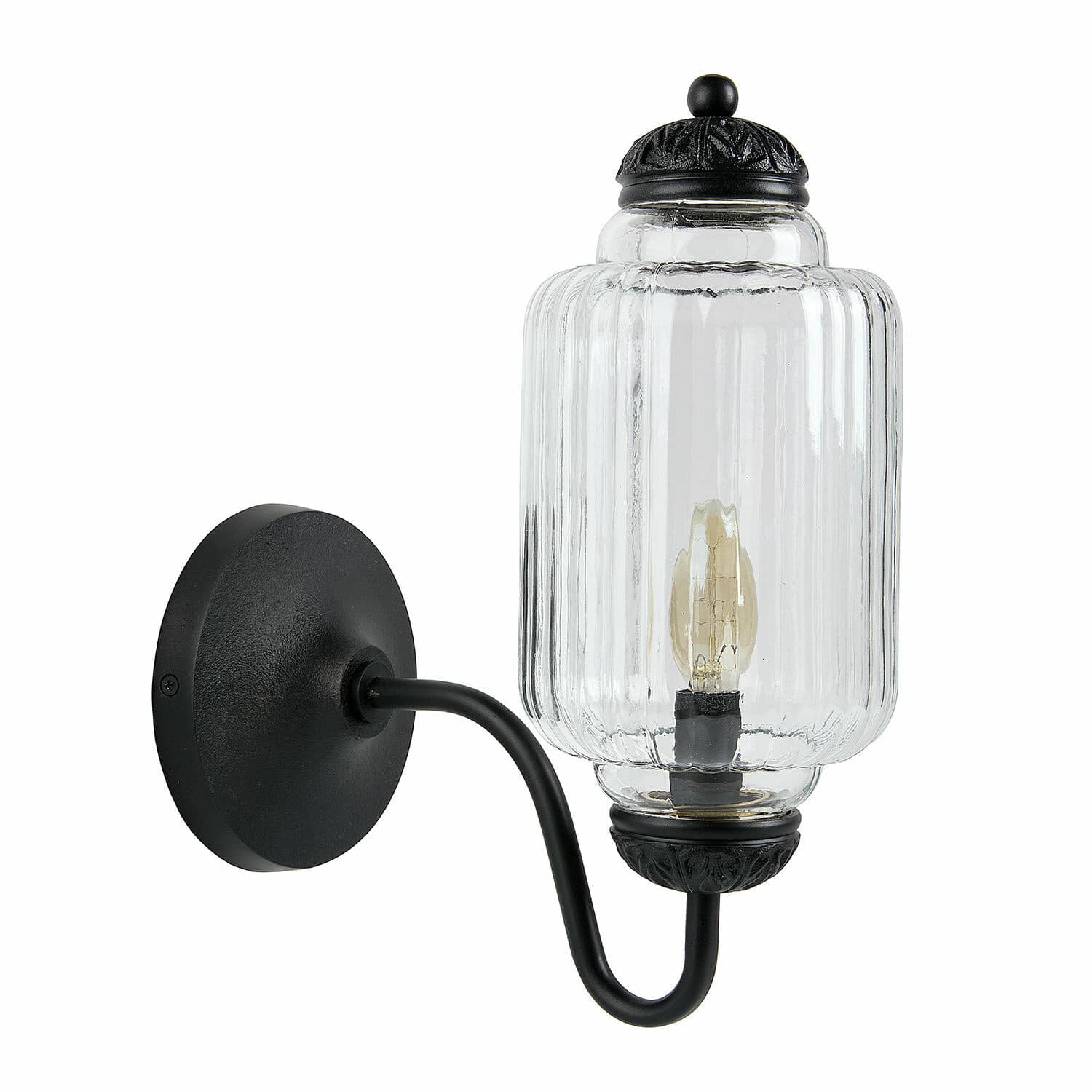 Aplique negro con pantalla de vidrio transparente y tapa decorativa, lámpara de pared para interiores