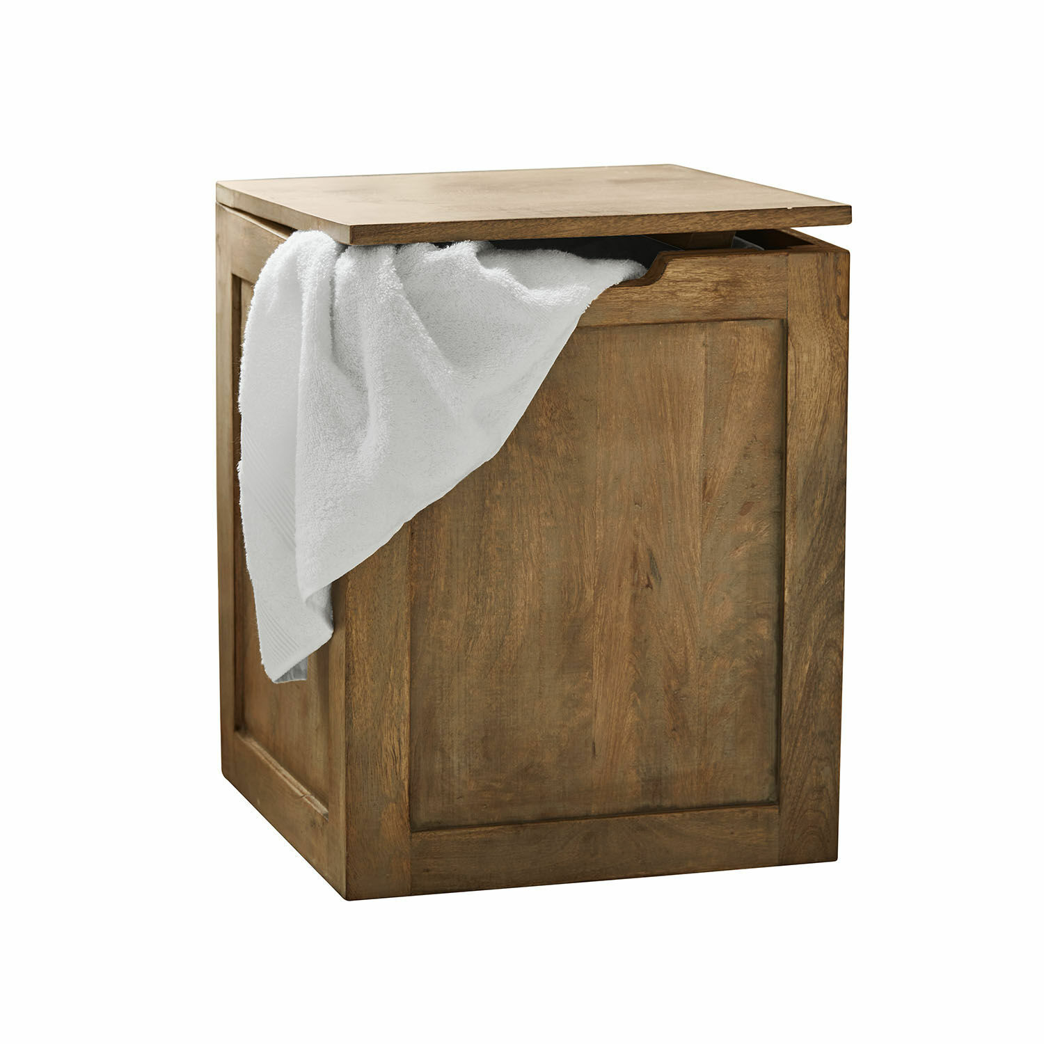 Cesto para ropa Queristo Baúl de madera color natural con toalla blanca, mueble práctico para el baño