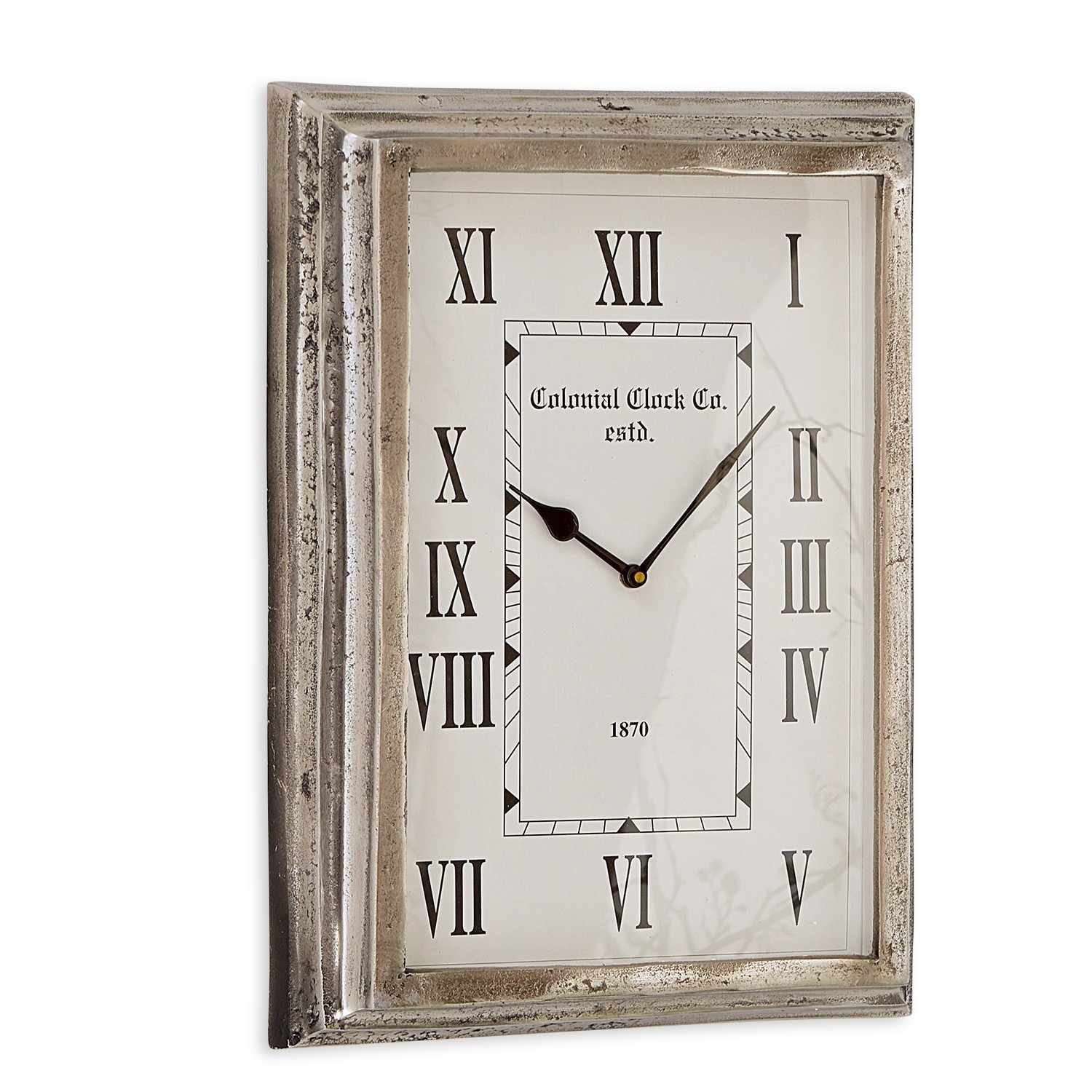 Reloj Roman Reloj de pared con marco metálico plateado, números romanos y manecillas negras