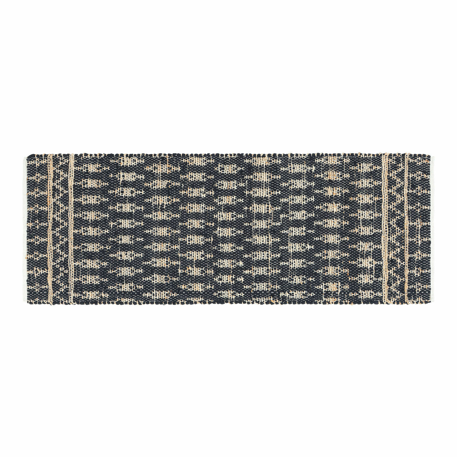 Alfombra Frizzy Alfombra tejida en negro y beige con patrón geométrico, ideal para decoración de interiores