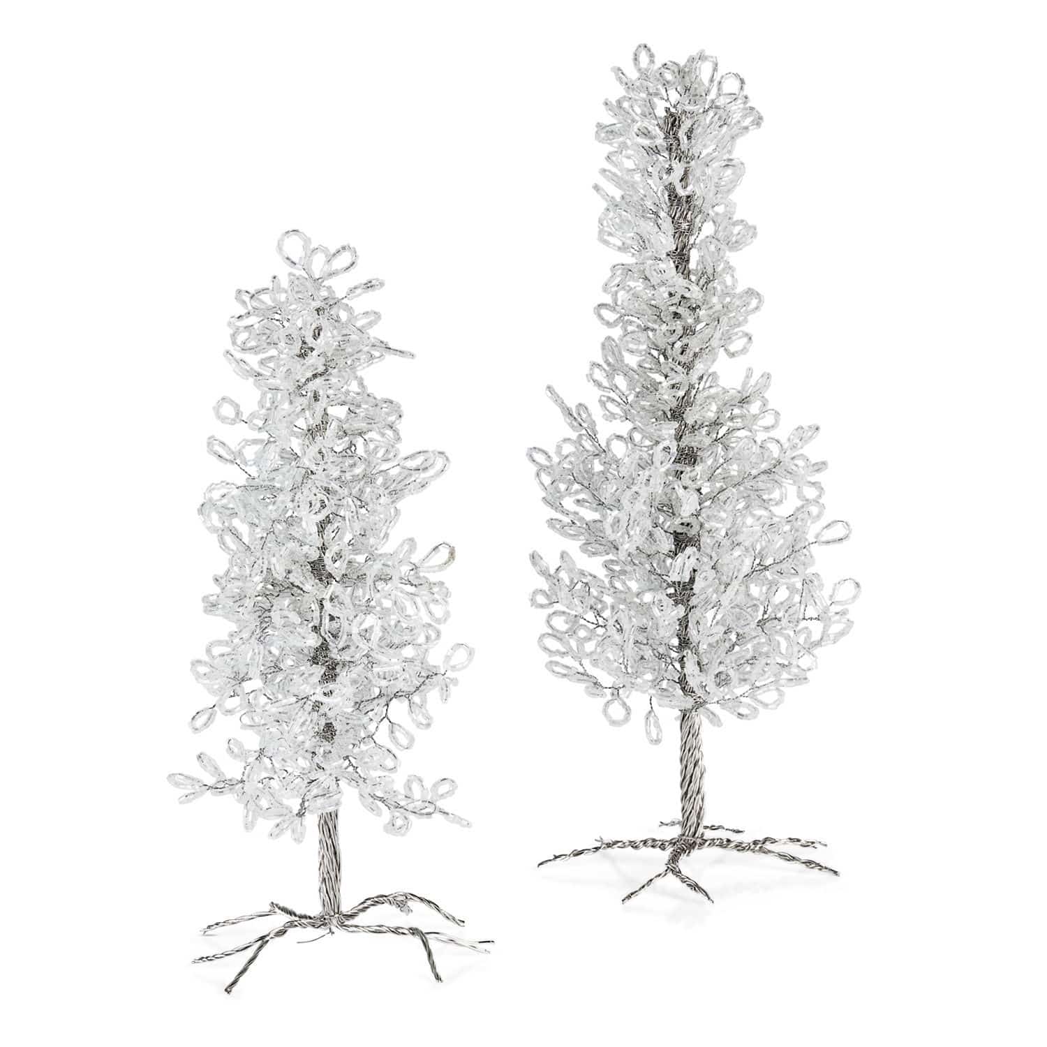 Set de 2 árboles decorativos Grenville Árboles decorativos de cuentas transparentes con base metálica, adorno navideño elegante