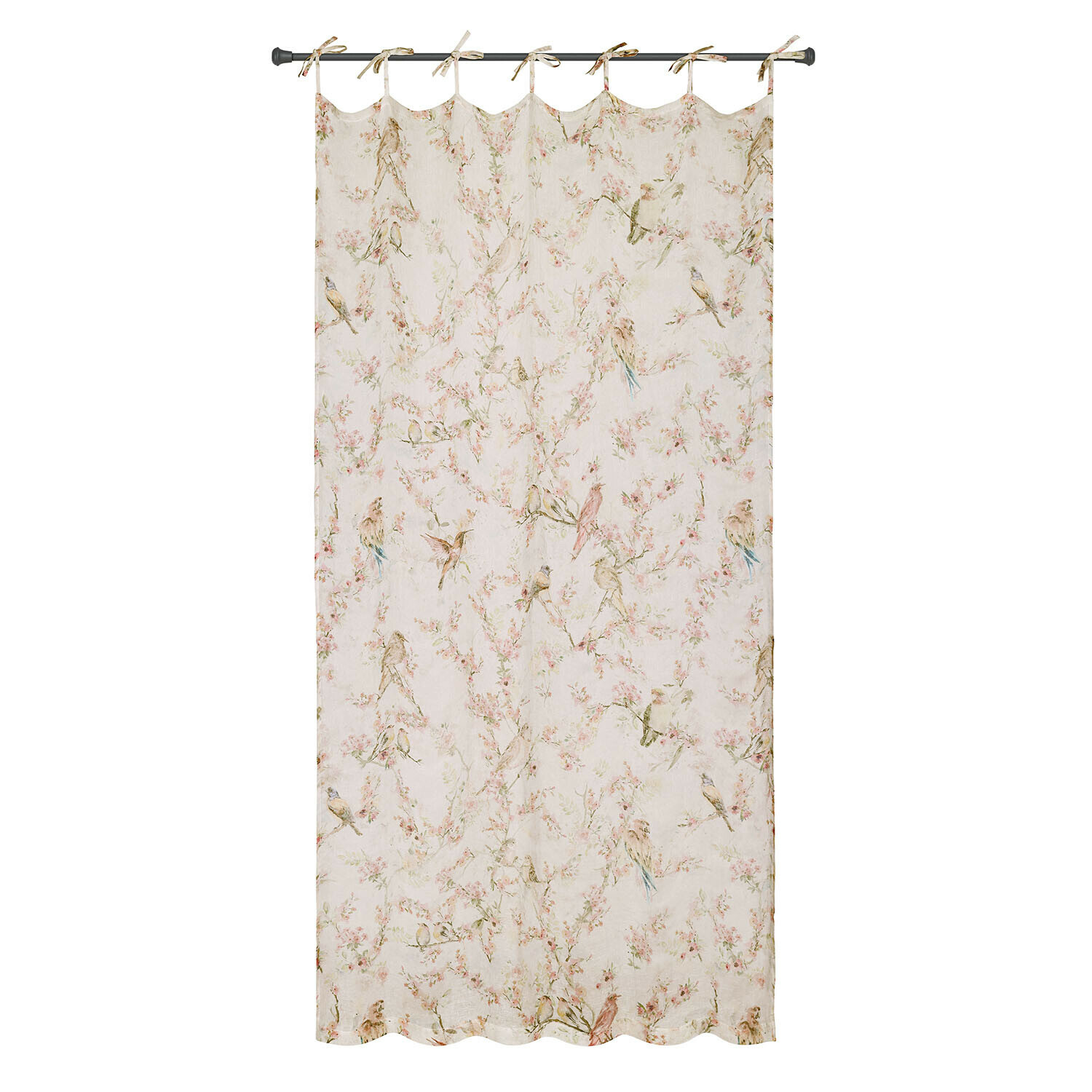 Cortina Florémont Cortina de tela ligera color crema con estampado de pájaros y flores, decoración para ventana