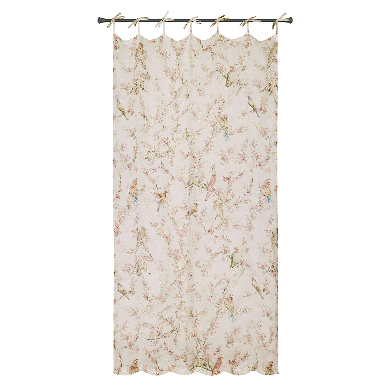 Cortina Florémont Cortina de tela ligera color crema con estampado de pájaros y flores, decoración para ventana