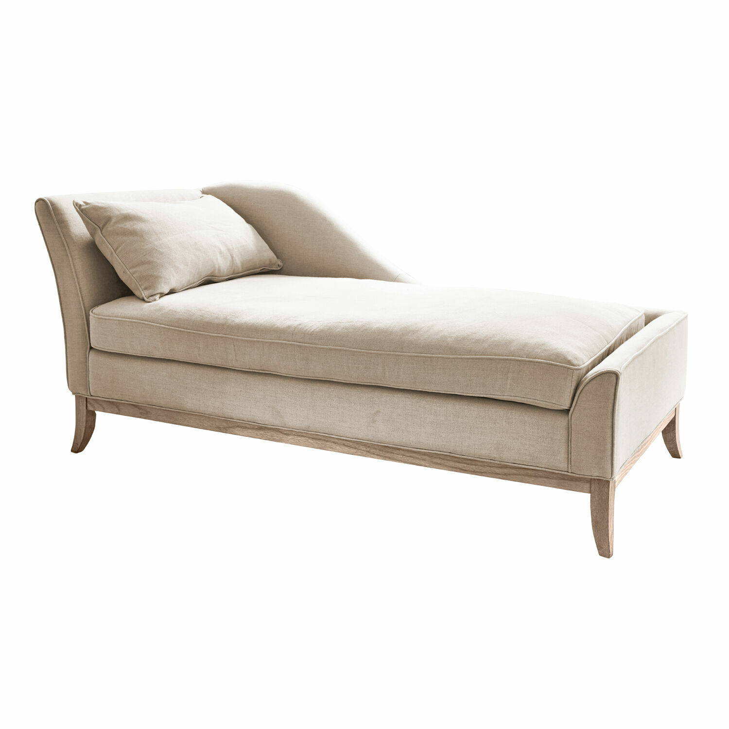 beige Chaiselongue beige Alphonse de tela y madera, mueble elegante para sala de estar
