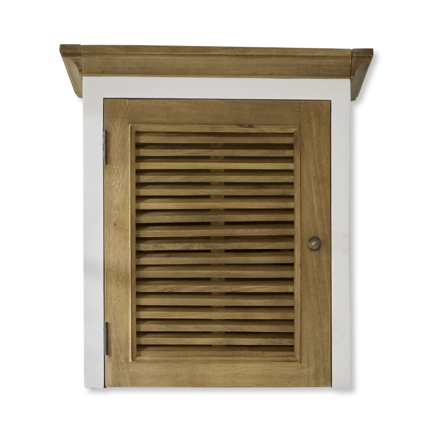 Ampliación del armario Degarmo Armario de pared de madera con marco blanco y puerta de persiana, mueble de almacenamiento.