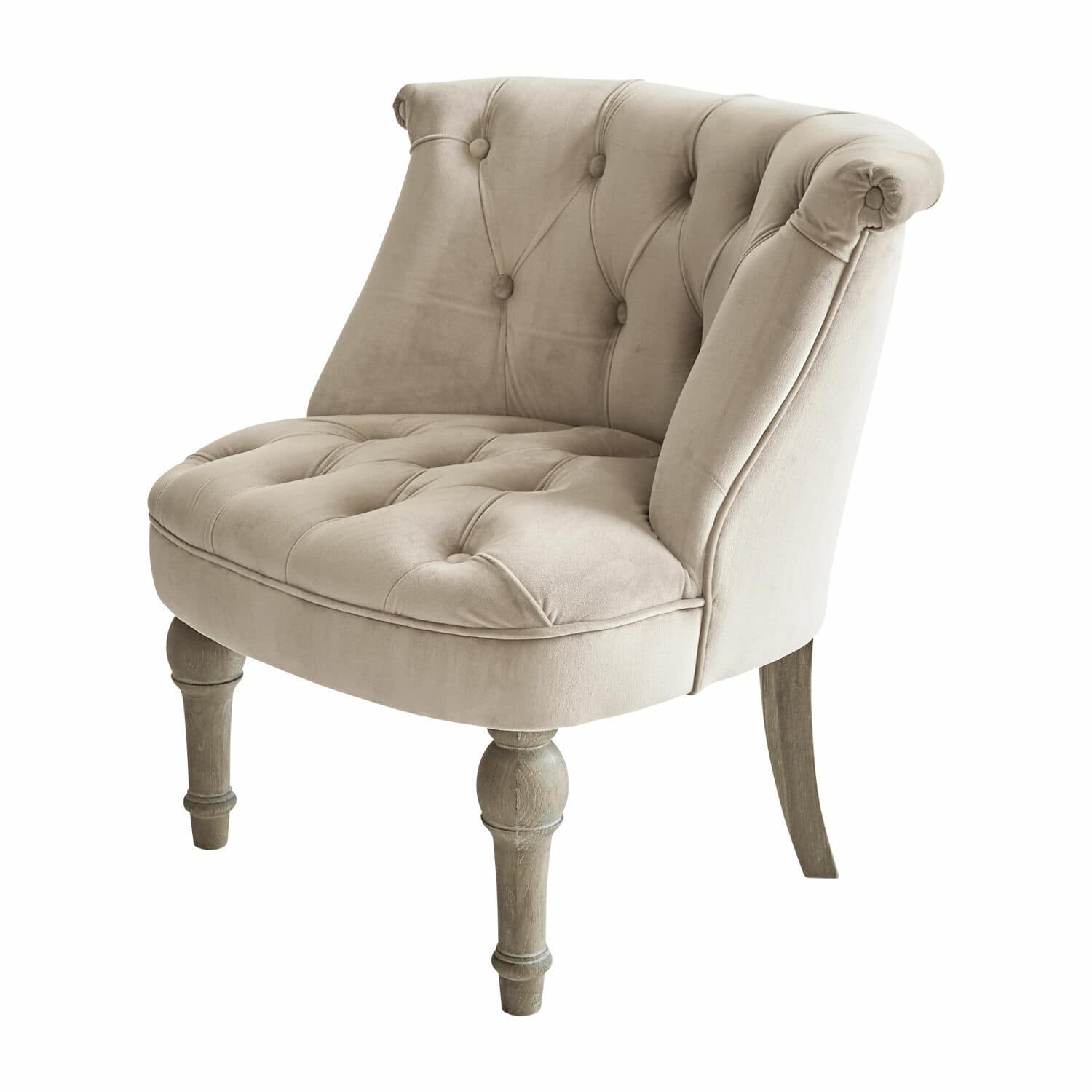 Sillón Ardilleux Sillón beige tapizado con patas de madera, material suave y detalles capitoné para salón