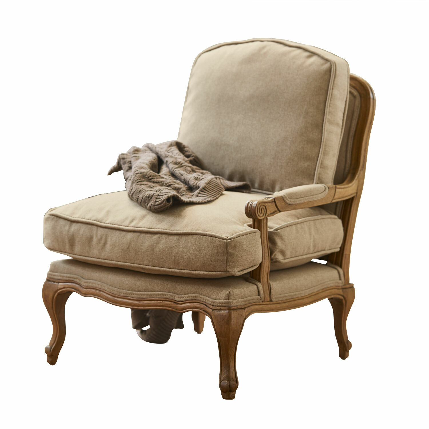 Sillón infantil Orlianne Sillón clásico con tela beige y marco de madera, asiento cómodo para sala