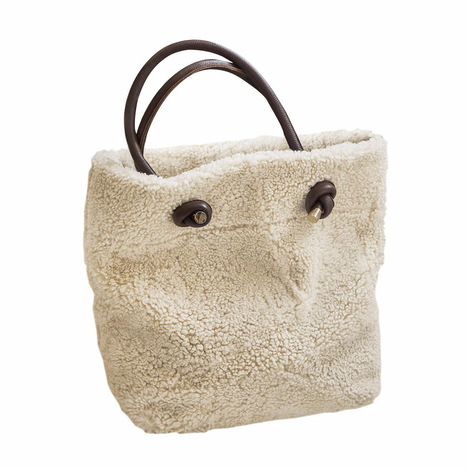 Bolso Tarvin Bolso beige de material peludo suave con asas de cuero marrón, accesorio de moda para uso diario