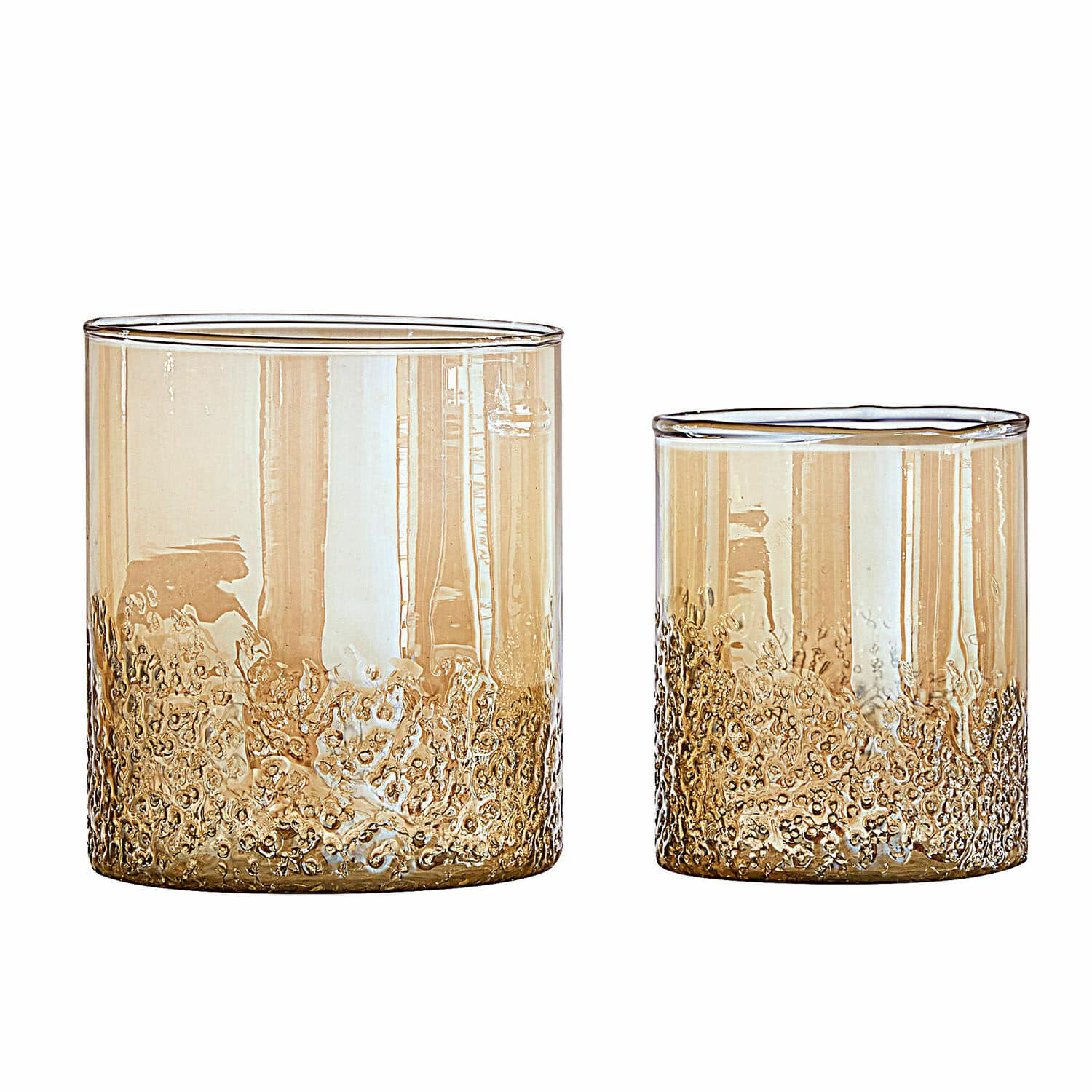 Set de 2 portavelas Plélo Juego de dos vasos de vidrio ámbar con textura en la base, vasos elegantes para bebidas