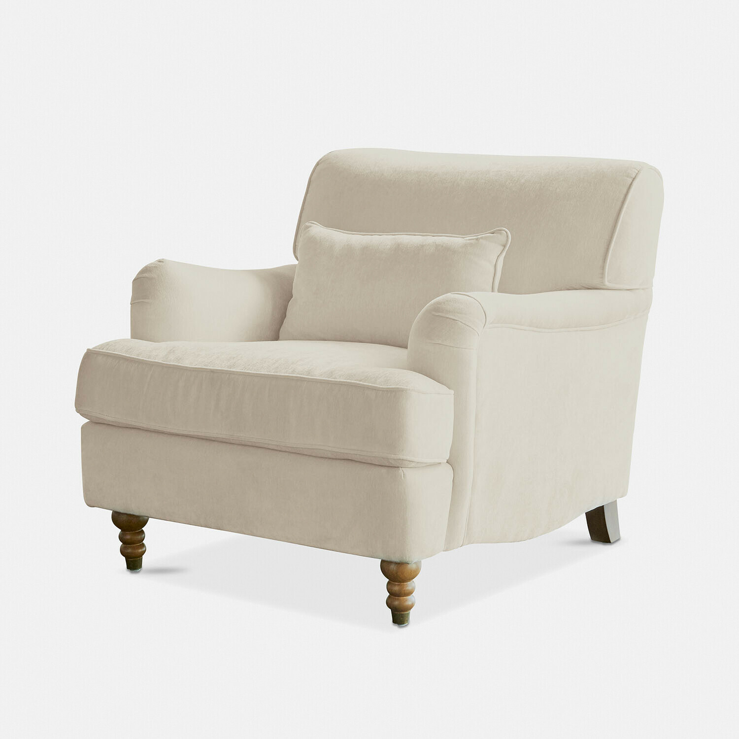 Sillón Isa Sillón beige tapizado en tela suave con patas de madera para sala de estar