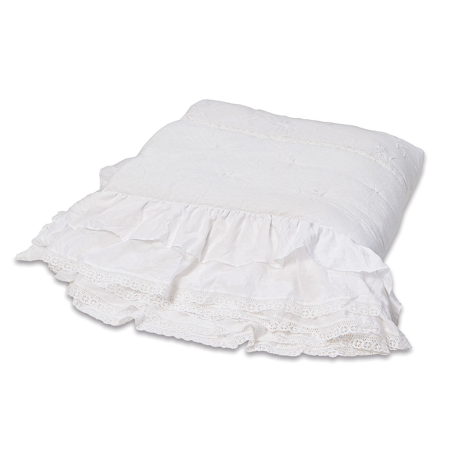 Colcha Pittefaux Cojín decorativo blanco de algodón con volantes y encaje, ideal para salón o dormitorio