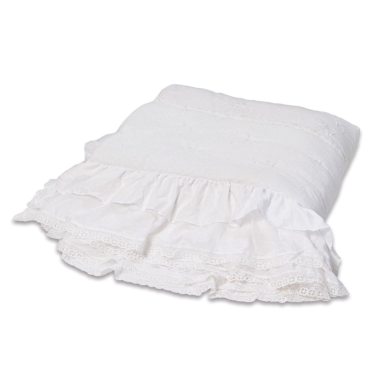 Colcha Pittefaux Cojín decorativo blanco de algodón con volantes y encaje, ideal para salón o dormitorio
