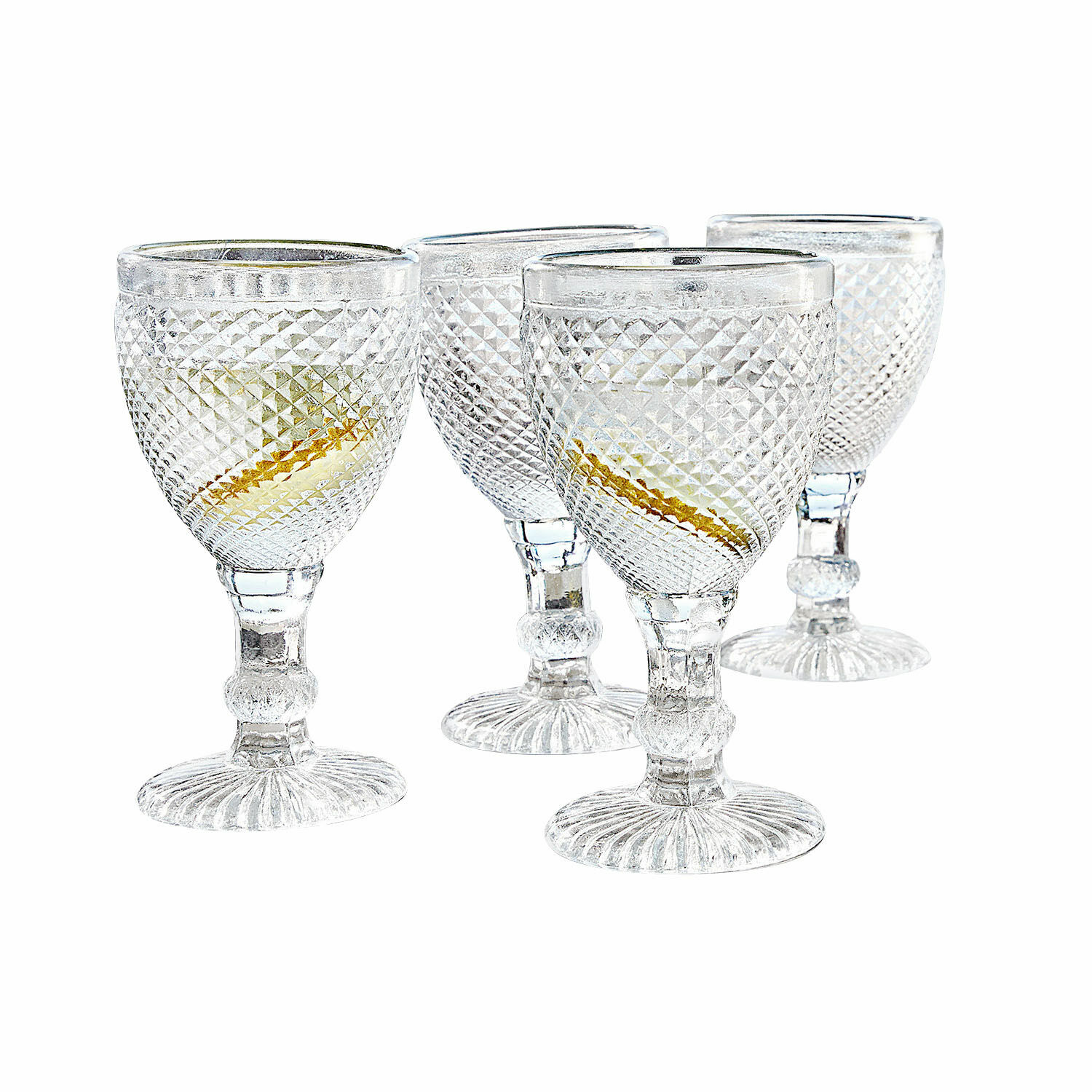 Set de 4 copas Santerre Juego de cuatro vasos transparentes con relieve, diseño elegante de vidrio para bebidas