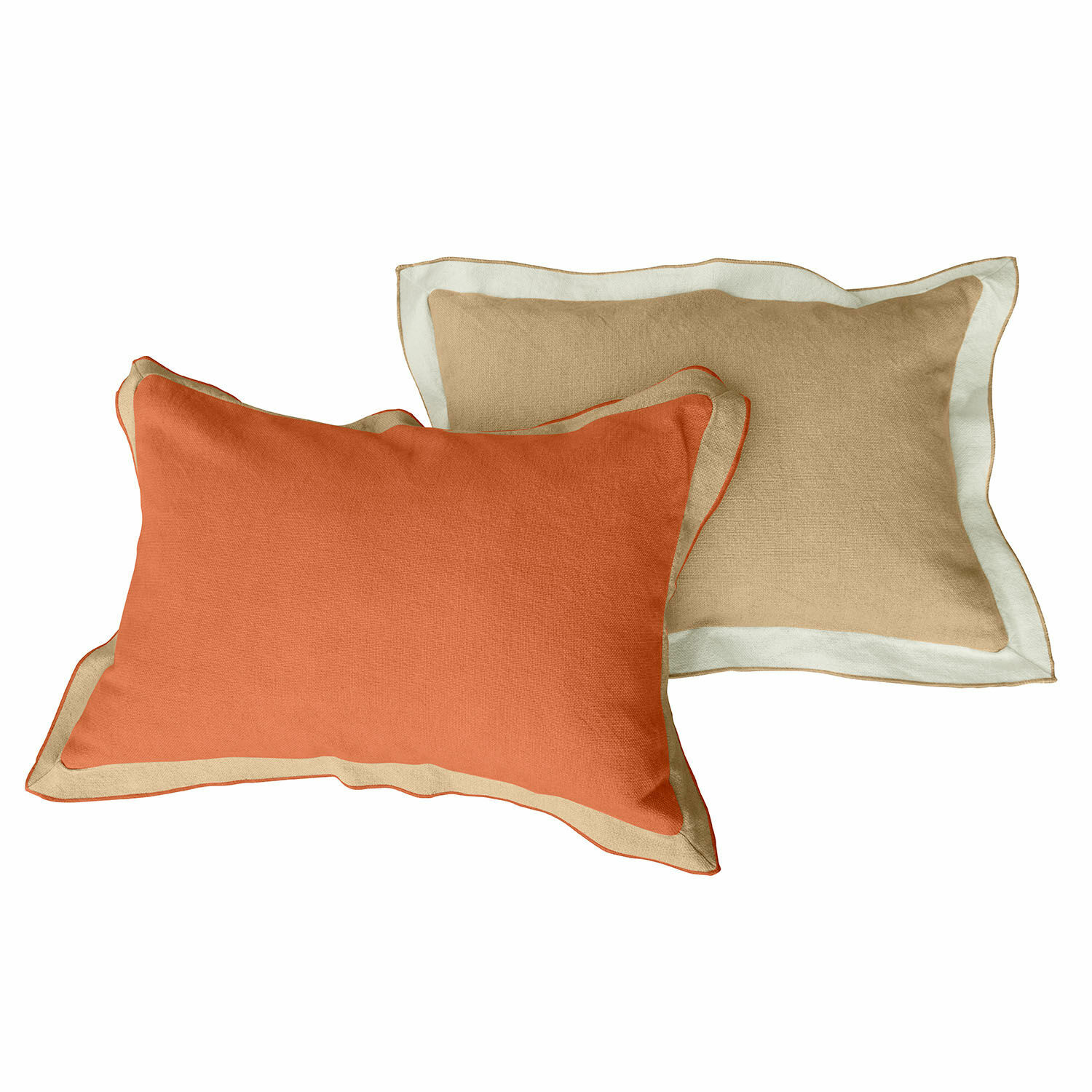 Set de 2 fundas de cojín Florcelles Conjunto de dos cojines rectangulares de algodón en beige y naranja con ribete contrastante