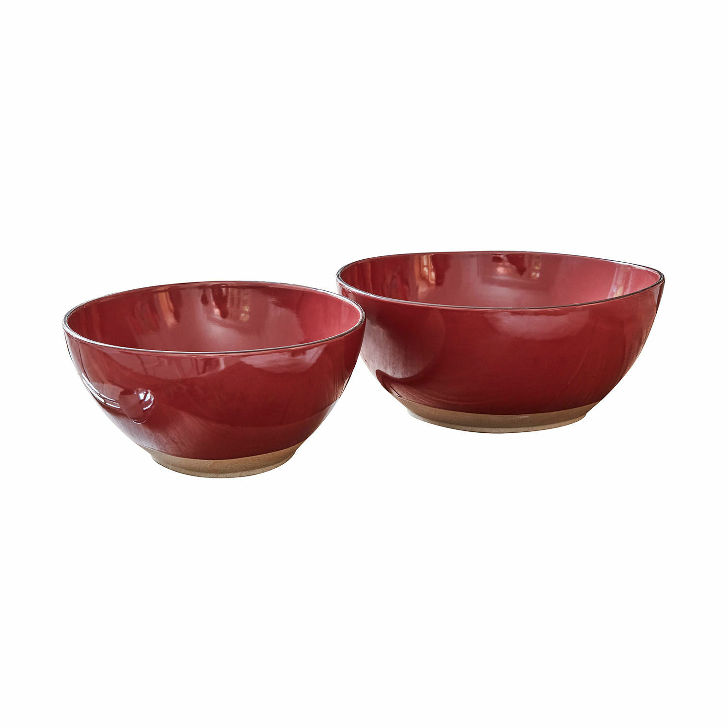 rojo Juego de dos ensaladeras rojas de cerámica Biarritz con base natural