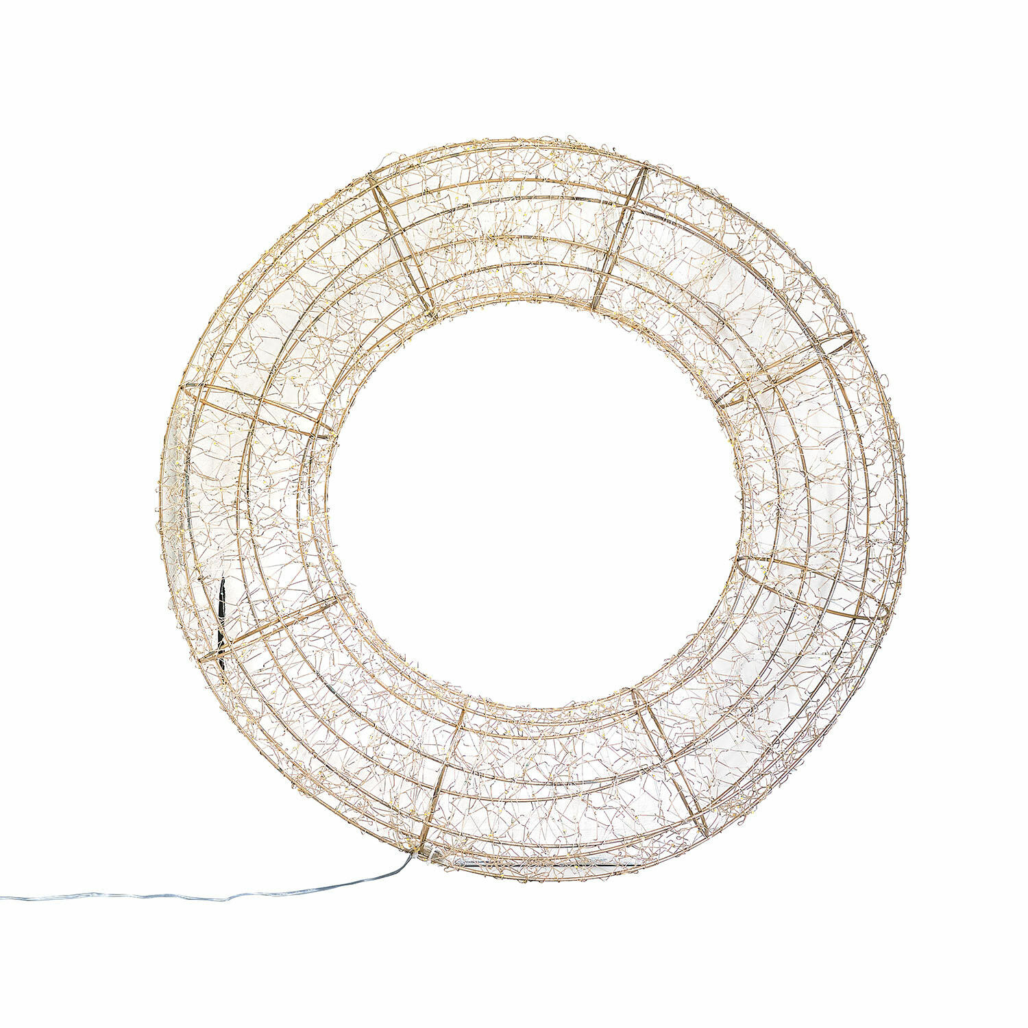 Corona LED Veralisse Decoración luminosa redonda de alambre dorado con luces LED pequeñas para interior y exterior