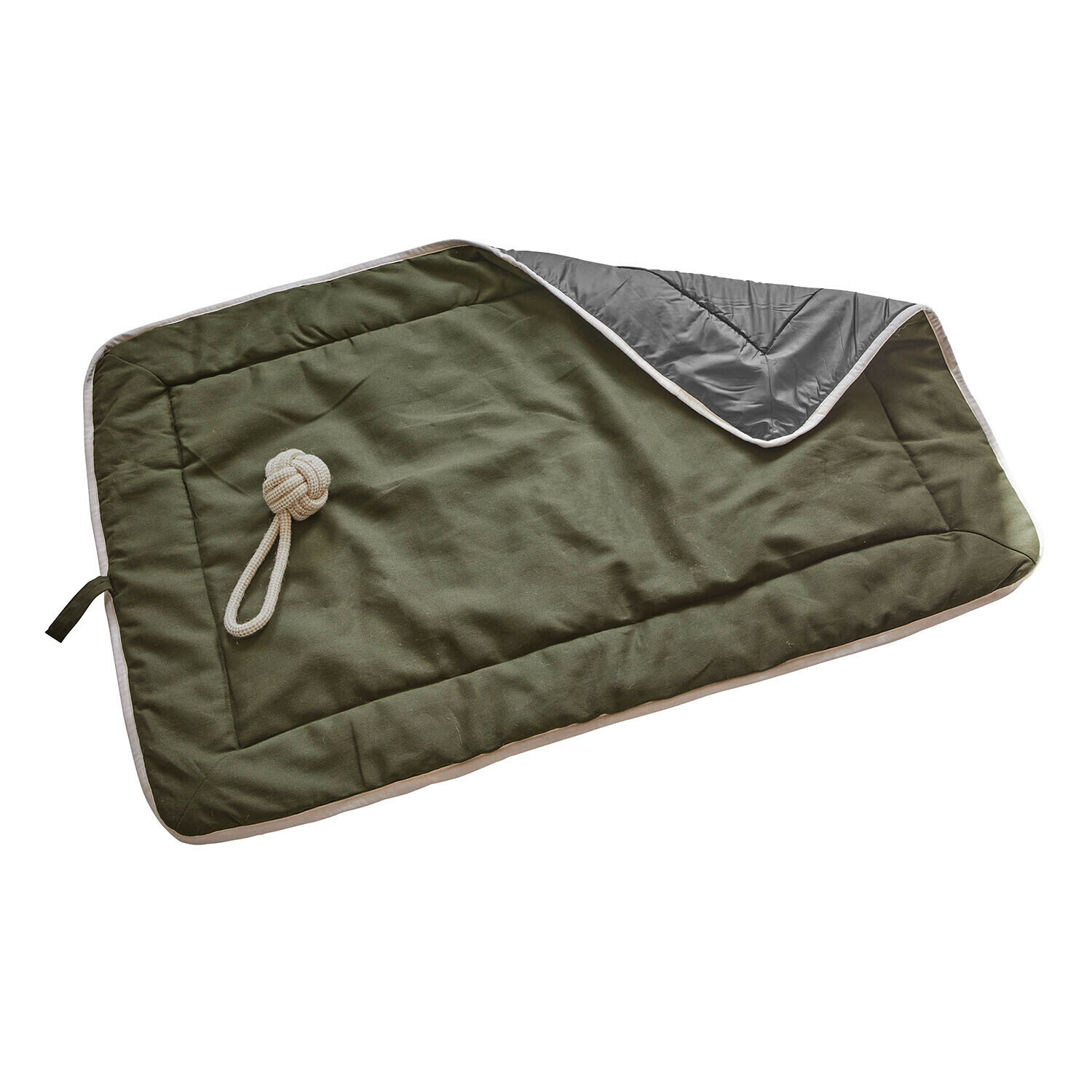 Alfombrilla para mascotas Dunelyn Alfombrilla de juego reversible para perro en color oliva y gris con cuerda de algodón para jugar