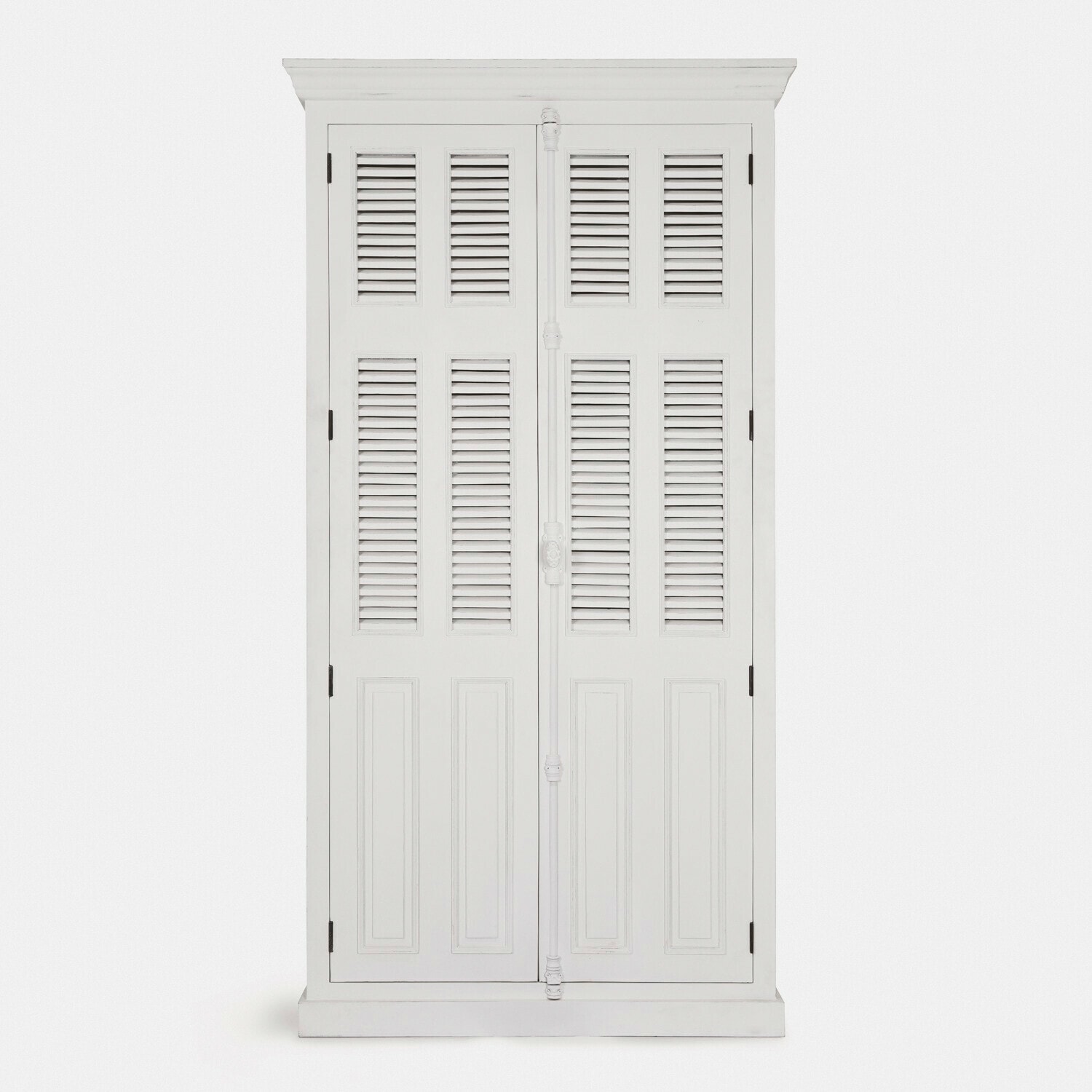 Armario ropero Elmsworth Armario blanco de madera con puertas de persiana y acabado clásico para almacenamiento