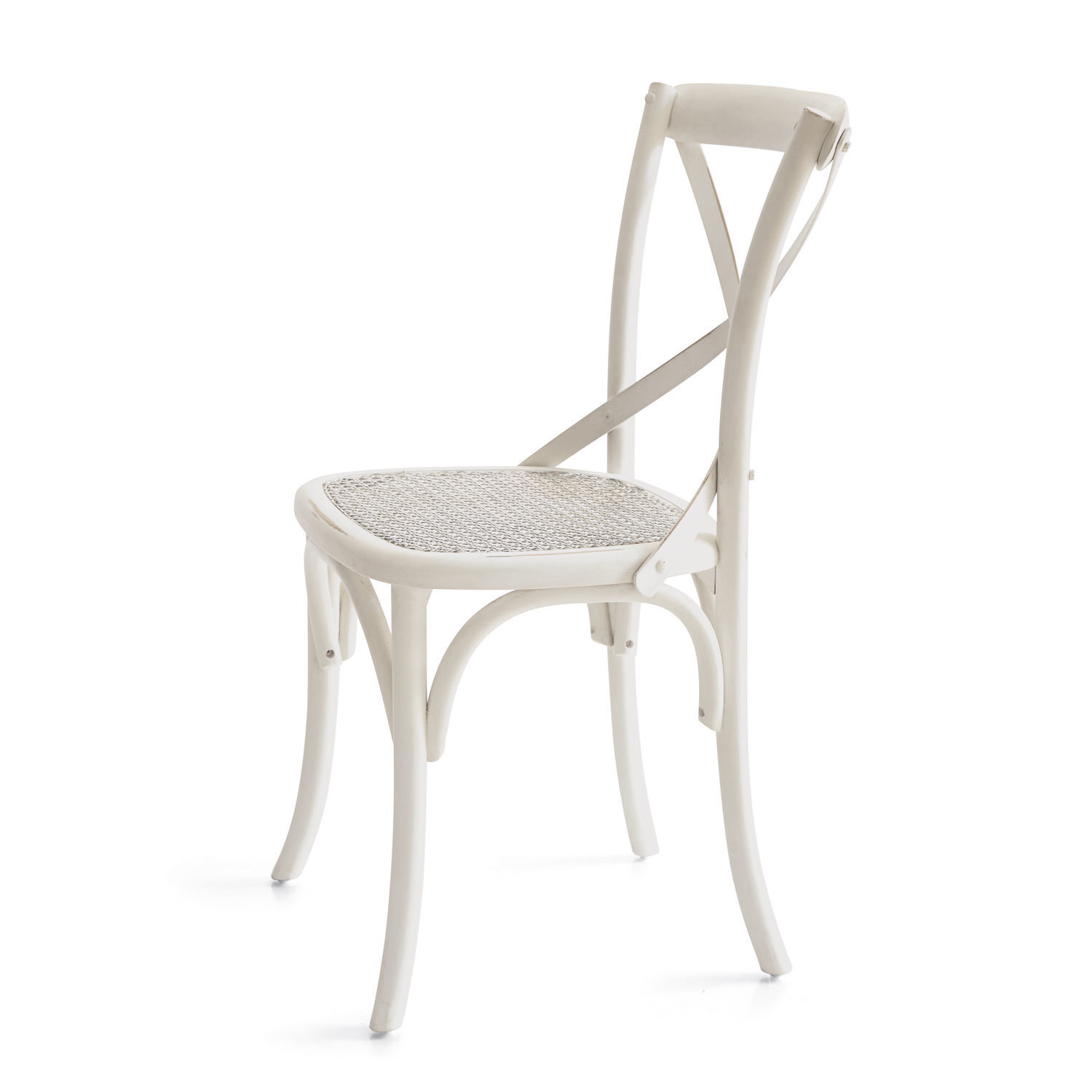 Silla Kary blanca de madera con asiento trenzado, diseño clásico para comedor