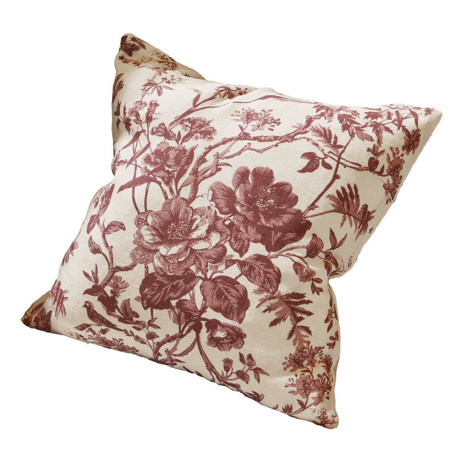 Funda de cojín Rosanique Cojín decorativo de algodón crema con diseño floral burdeos para salón acogedor