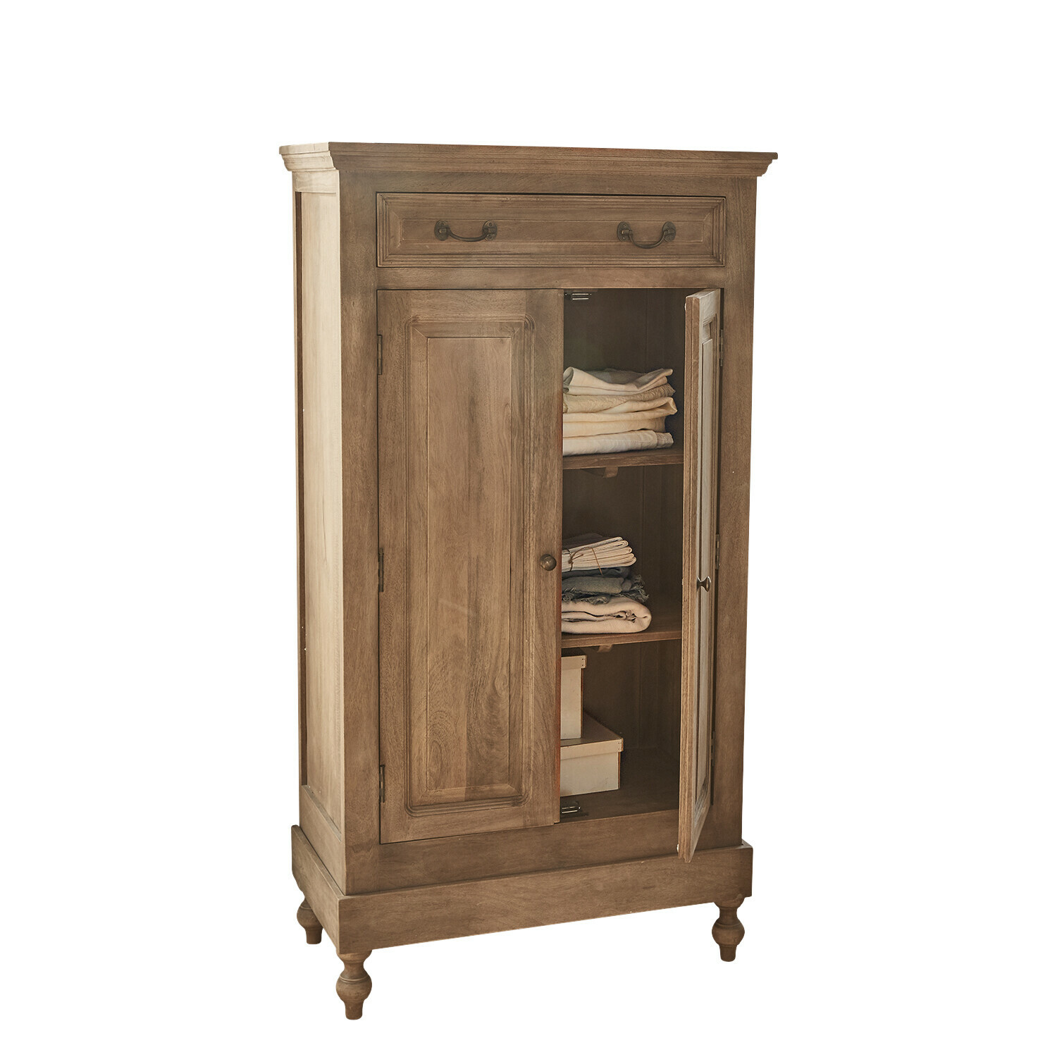 marrón Armario Bortoni marrón de madera con estantes y cajón, mueble práctico para almacenamiento
