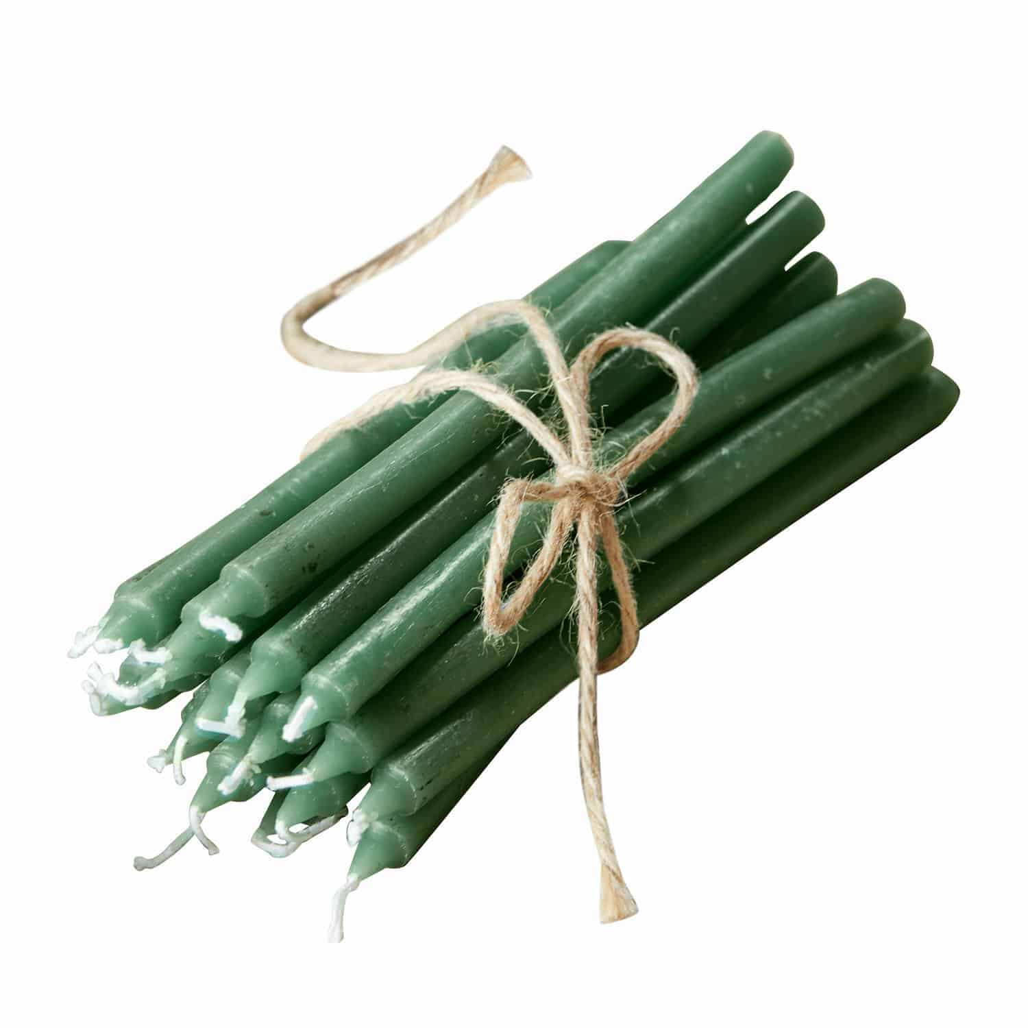 Conjunto de 20 velas verdes atadas con cuerda, velas decorativas para el hogar
