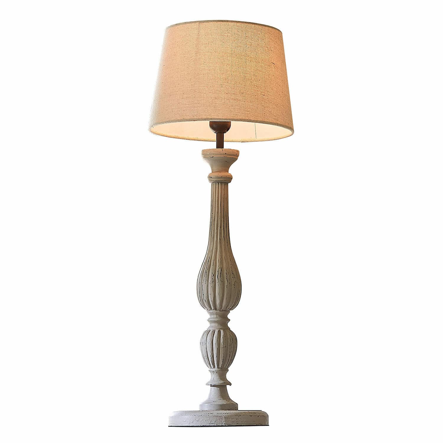 Lámpara de mesa Zepinal Lámpara de mesa de madera blanca con pantalla beige, elemento decorativo para salón y dormitorio
