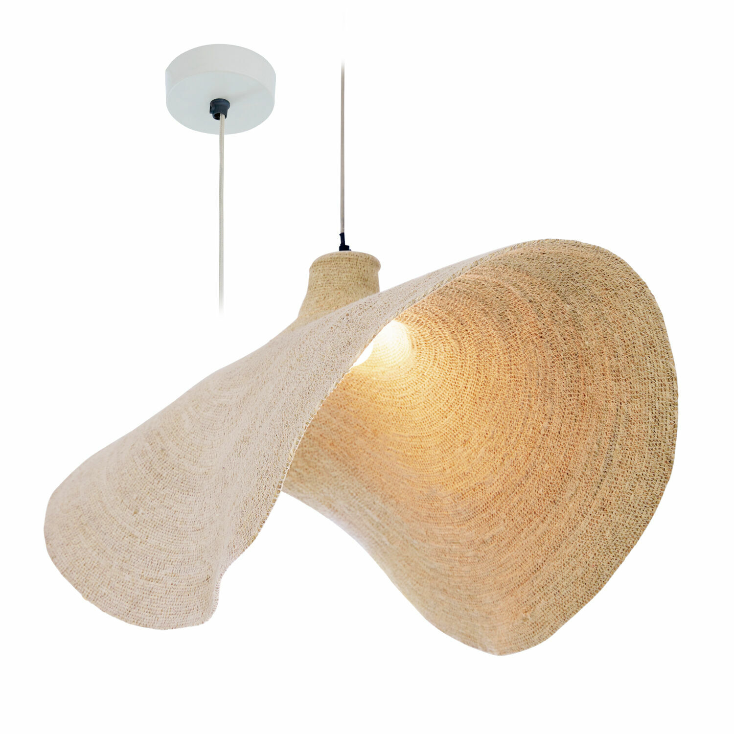 Lámpara colgante Thaon Lámpara colgante de material natural beige con diseño ondulado, luz decorativa para interiores