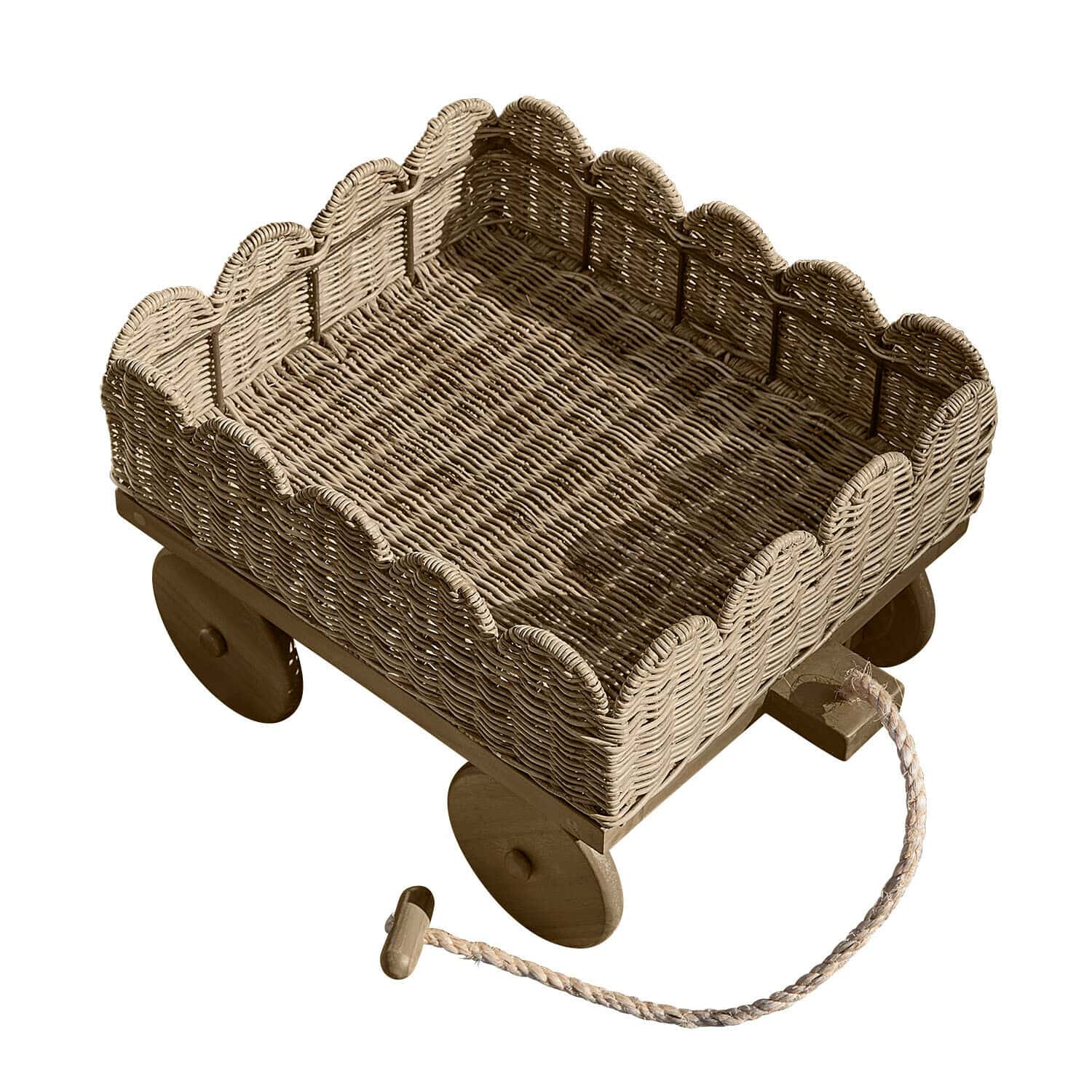 Carrito de mano Whimsywood Carrito de mimbre y madera natural con cuerda para tirar, diseño decorativo y funcional