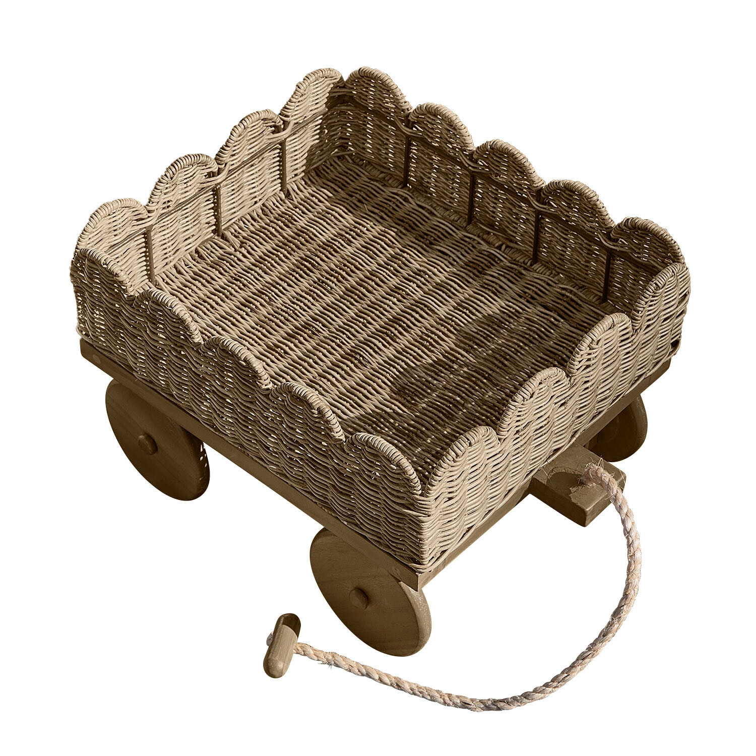 Carrito de mano Whimsywood Carrito de mimbre y madera natural con cuerda para tirar, diseño decorativo y funcional