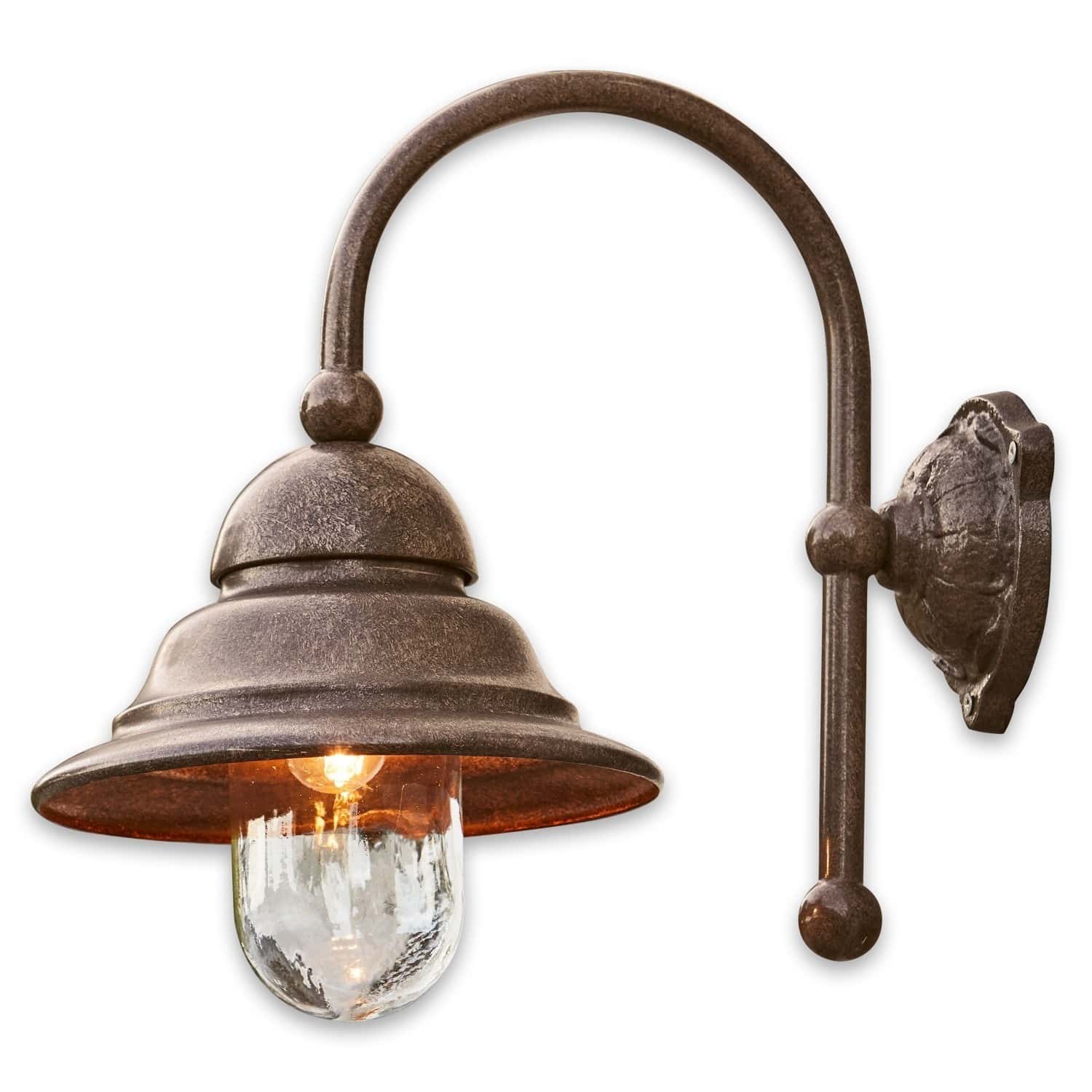 Aplique de exterior Keela Aplique de pared de metal color óxido con pantalla transparente y luz LED cálida para exteriores