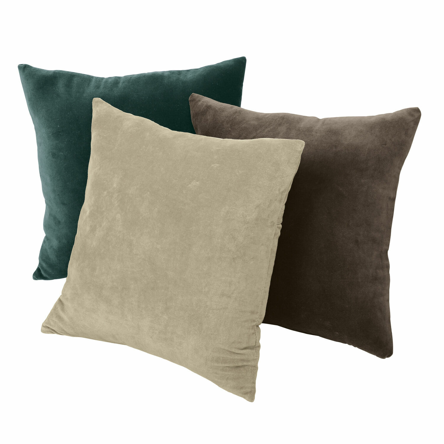 Set de 3 cojines Amalina en tejido suave beige, marrón y azul para decoración del hogar