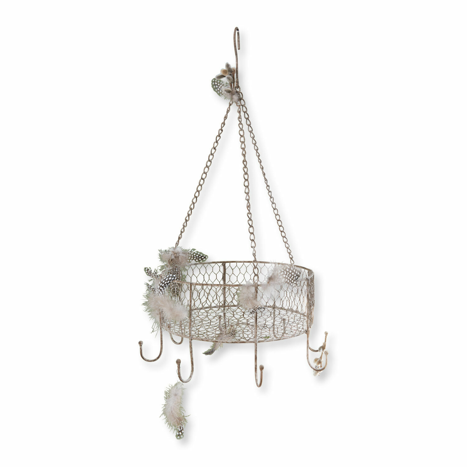 Cesta Wingaerde Perchero colgante de metal color bronce envejecido con malla y ganchos para almacenamiento decorativo