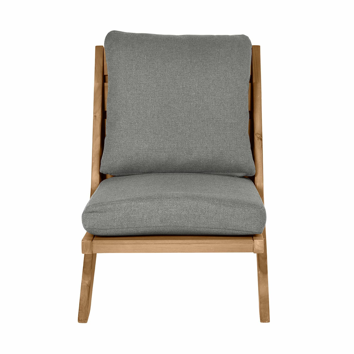 Silla plegable FSC®-100% Montivaux Sillón con estructura de madera y cojines grises de tela, mueble moderno para sala