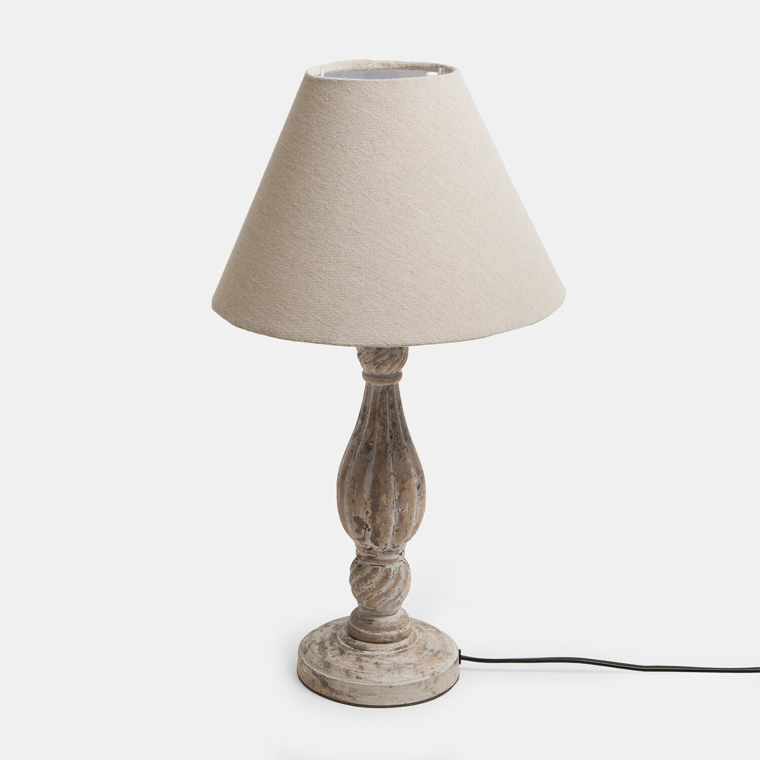 Lámpara de mesa Saveraux Lámpara de mesa con pantalla beige y base de madera envejecida para decoración interior