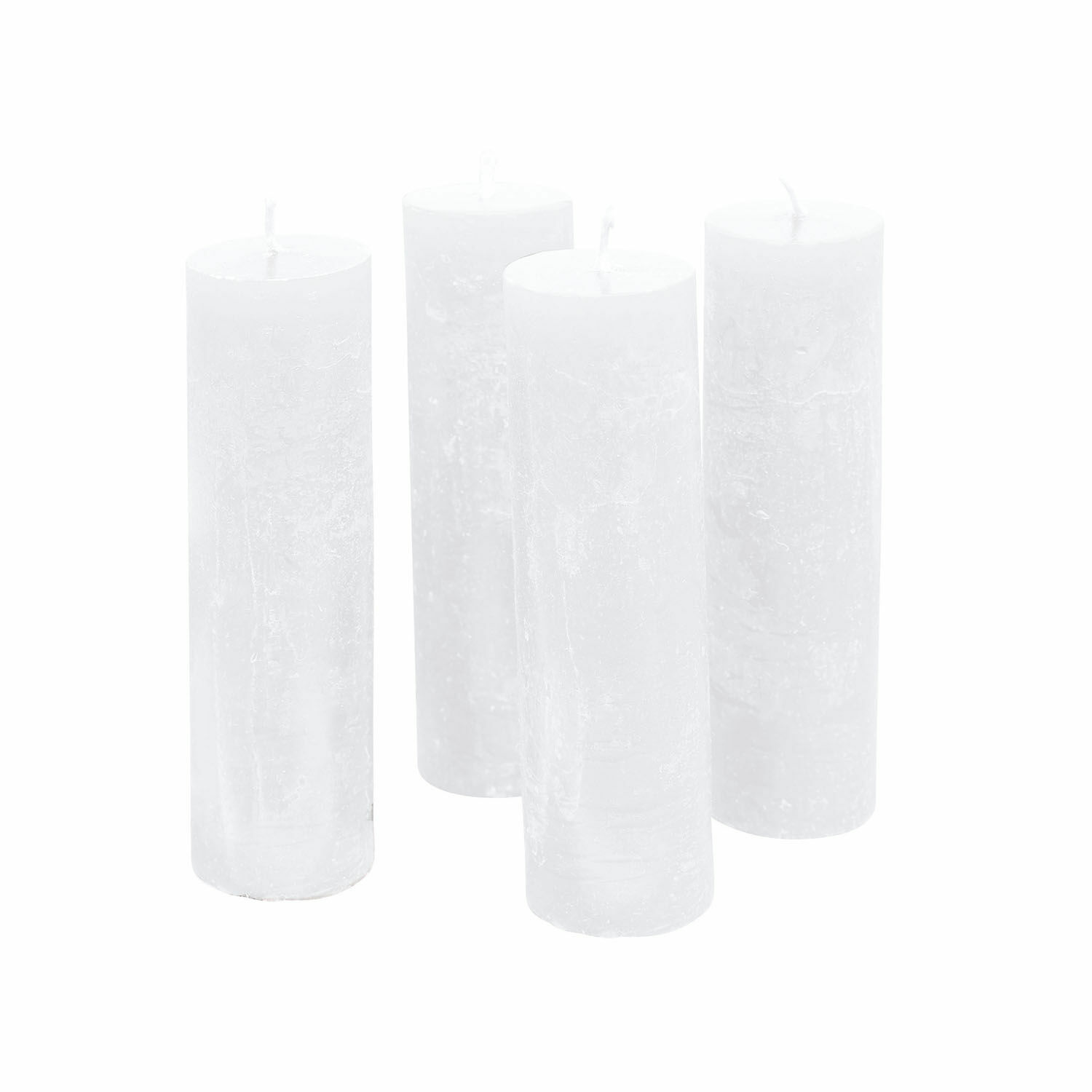 Set de 4 velas Muriel Conjunto de cuatro velas cilíndricas blancas de cera para decoración y ambiente