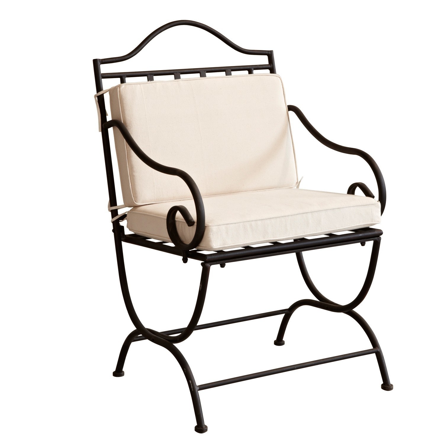 Silla Avanton Sillón de metal negro con cojines crema, asiento cómodo para salón o jardín