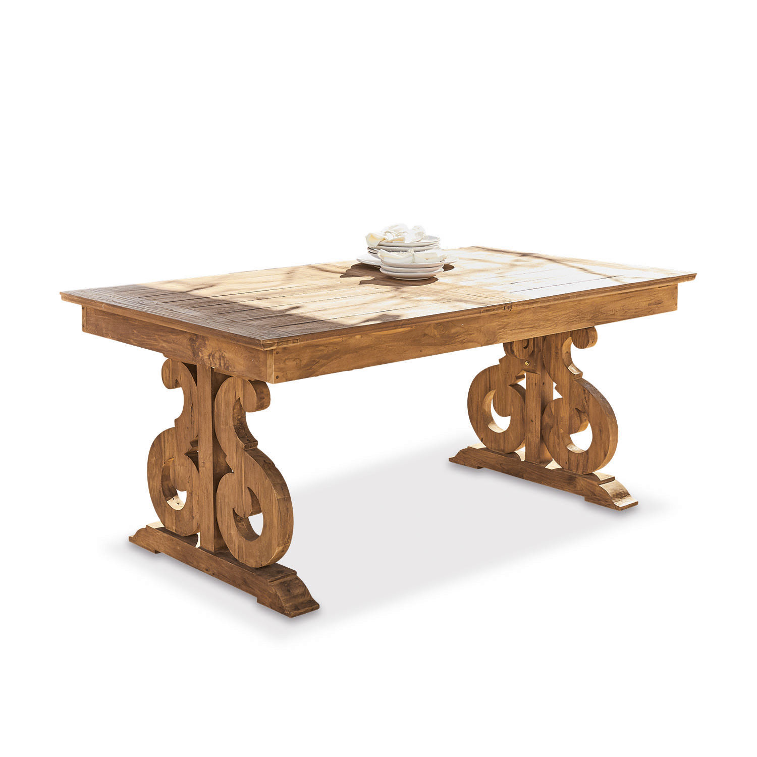 Mesa Concarneau Mesa de comedor de madera natural con patas decorativas, mueble rústico para salón